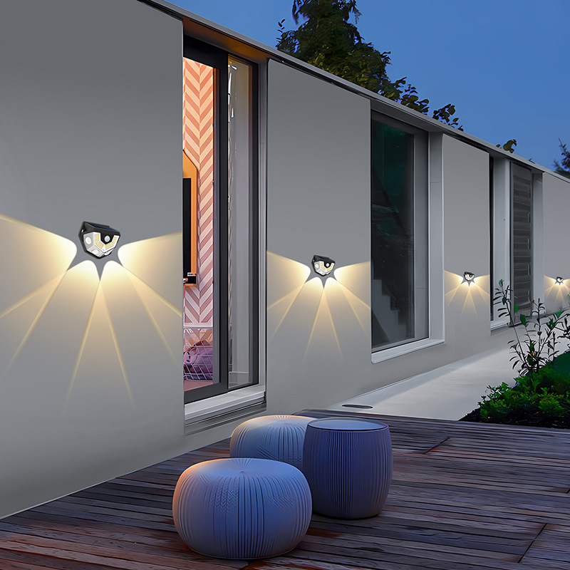 Solar Motion Sensor Wall Light Outdoor Waterproof Wall-Washing Lamp with Convex Lens for Garden Patio Pathway Decoration