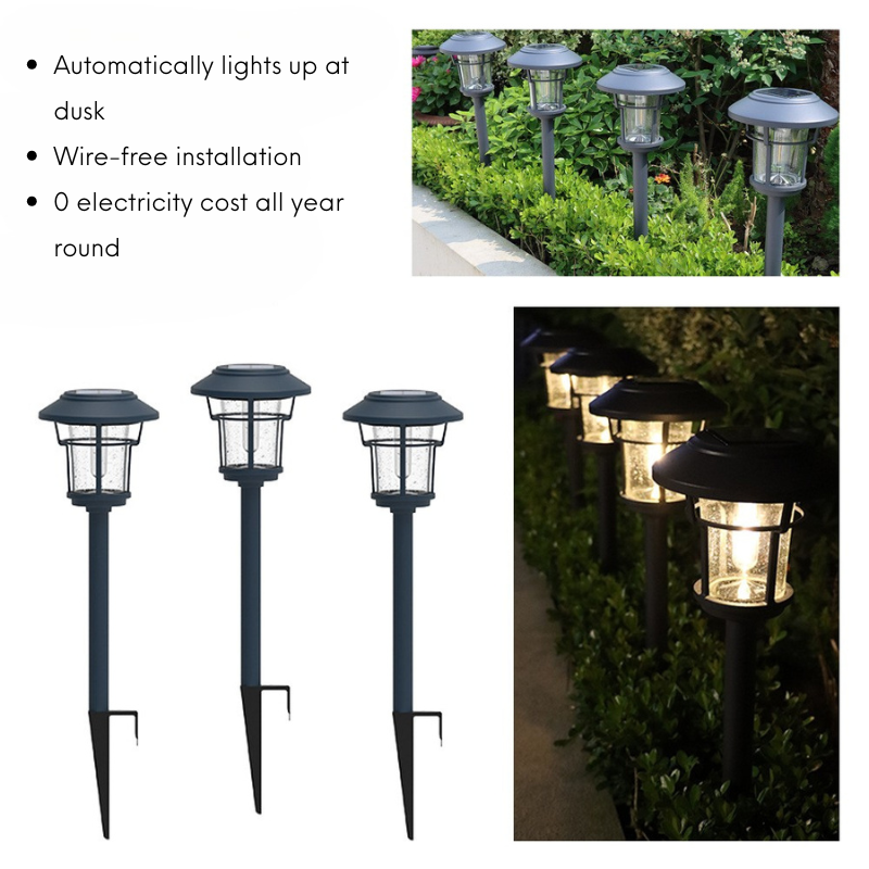 Outdoor Solar Stake Light – Warm White LED, IP65 Waterproof, Clear Glass & Aluminum Housing