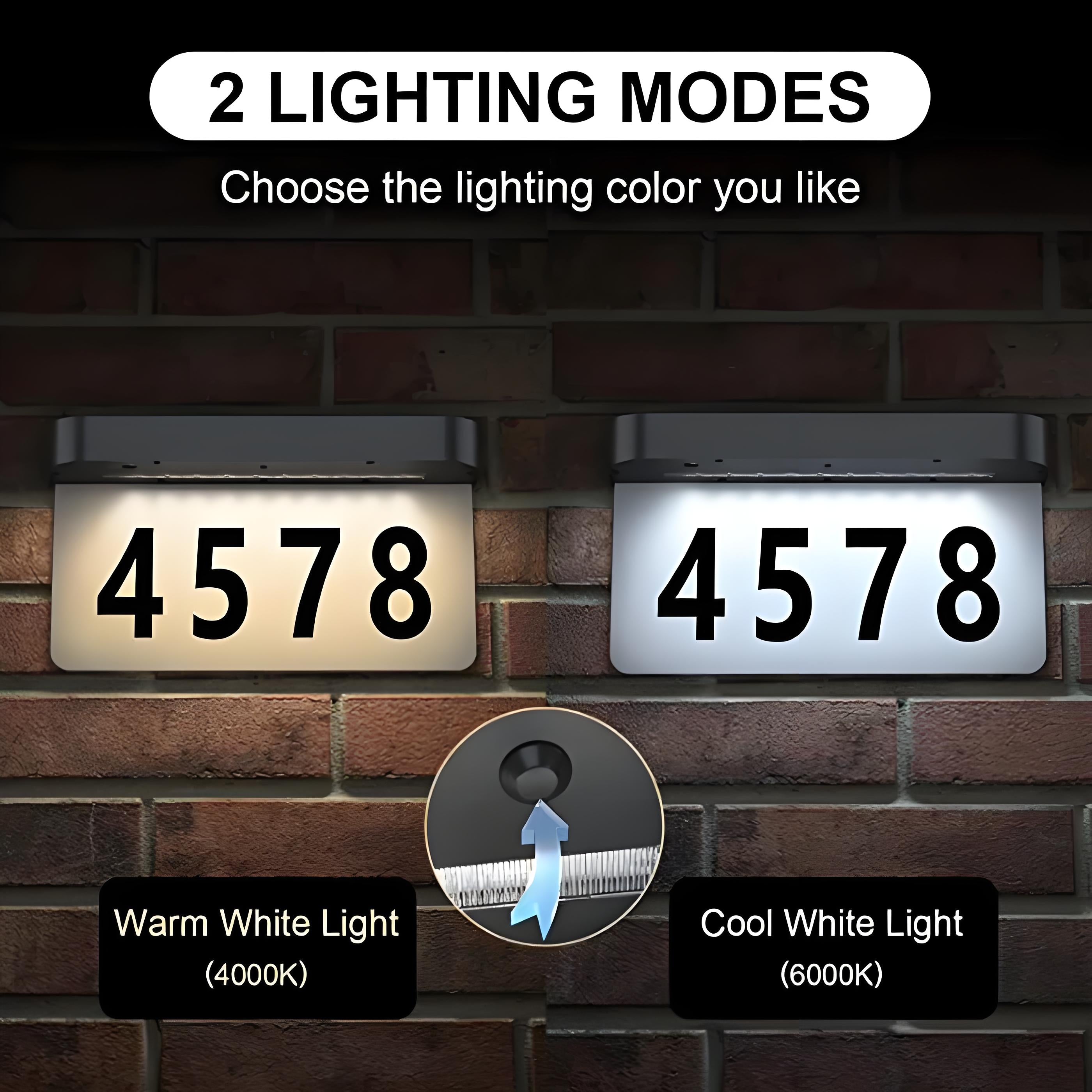 House Numbers Solar Powered, Address Plaques for House, LED Illuminated Waterproof Outside Address Sign 3000K Warm White LED