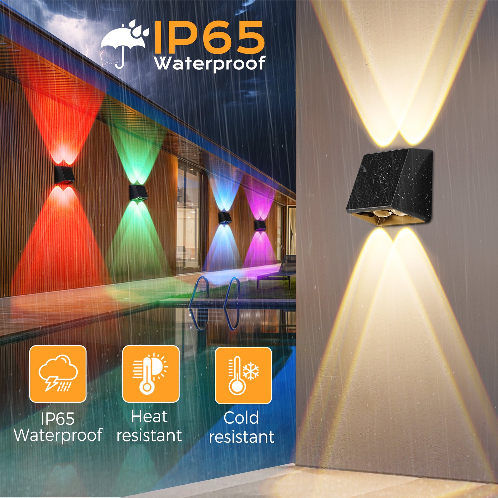 Quntis RGBCW Solar Lights Outdoor ,13Modes,RGB Colors + Warm & Cool White, Up/Down Fence Lights, IP65 Waterproof Dusk to Dawn Solar Deck Lights for Patio, Yard, Garden