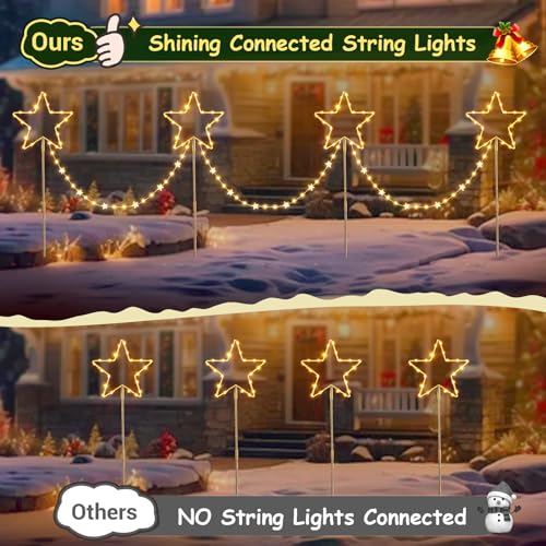 Quntis 4パック LEDクリスマスパスウェイライト、色が変わる星型ガーデンステーク、バッテリー駆動、8モード&タイマー付き、IP65防水、クリスマスの庭や芝生の装飾用