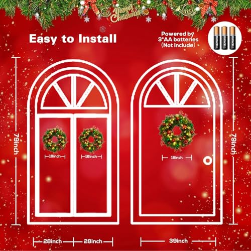 Quntis 4-in-1 Christmas Bundle — 2× 66cm Foldable Iron Christmas Trees with 110 Warm LED Lights, 1× Red/Gold/Green Shiny Ball Wreath, 1× Candy Cane Colorful Wreath
