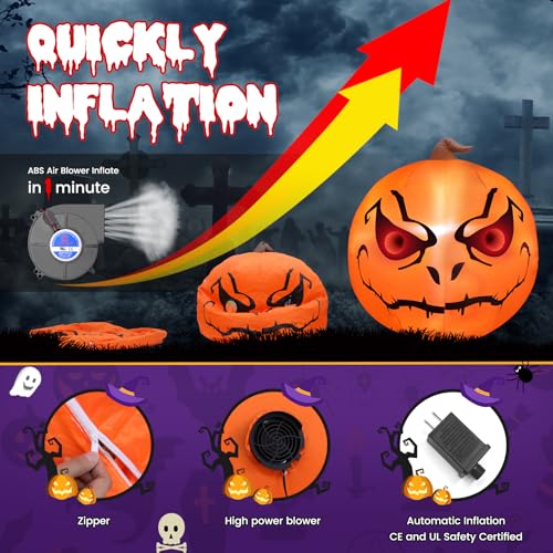 Outdoor Halloween Inflatables Pumpkin with 3D Infinty Mirror Tunnel Light, Blow Up Yard Decorations, Giant Pumpkin Inflatable Halloween Decor for Indoor Outdoor Party Garden Lawn