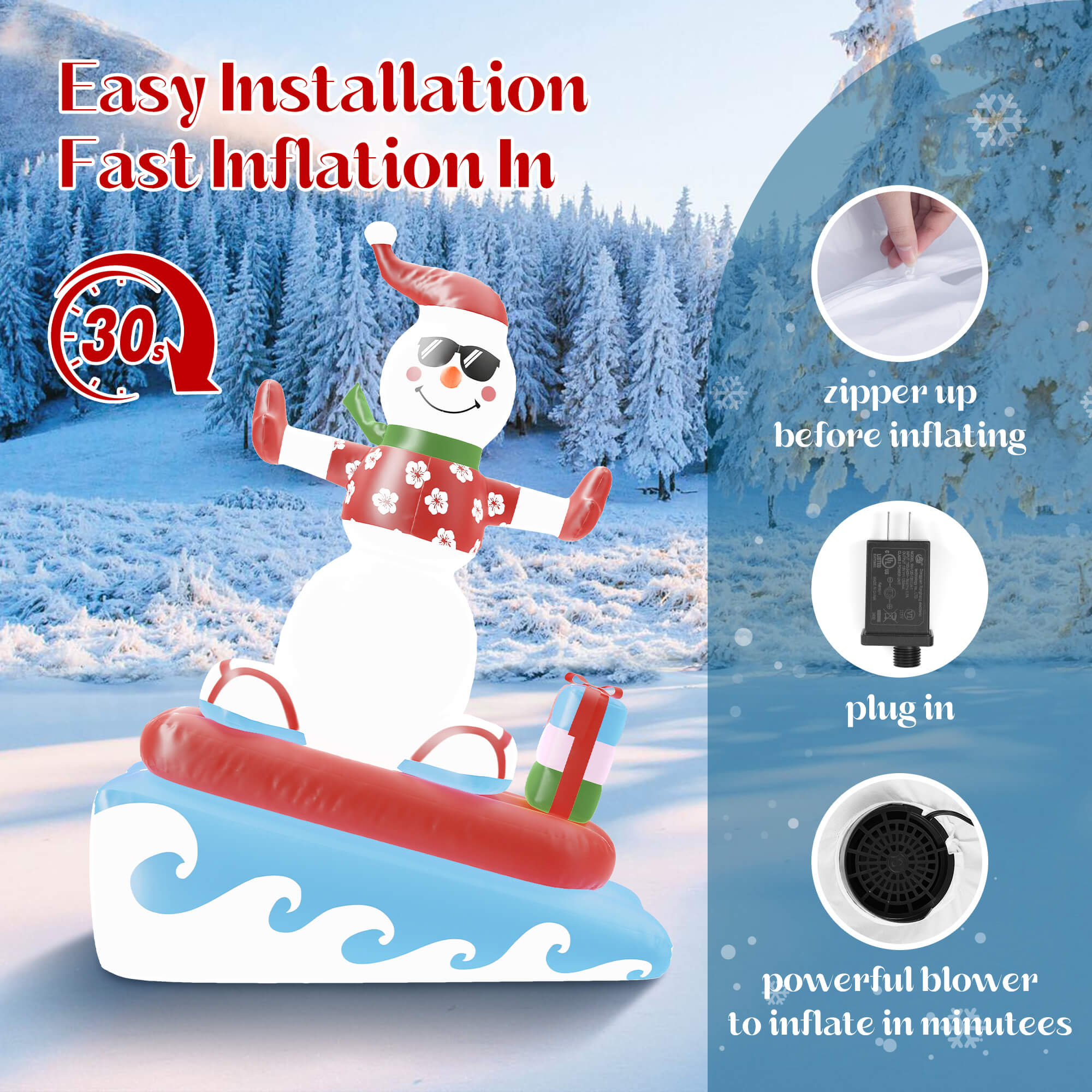 Inflatable Christmas Decorations Outdoor, Quntis 6FT Inflatable Snowman with LED Lights Surfing Snowman Blow Up Yard Decorations Xmas Decorations for Xmas Party Indoor Outdoor Home Garden Lawn