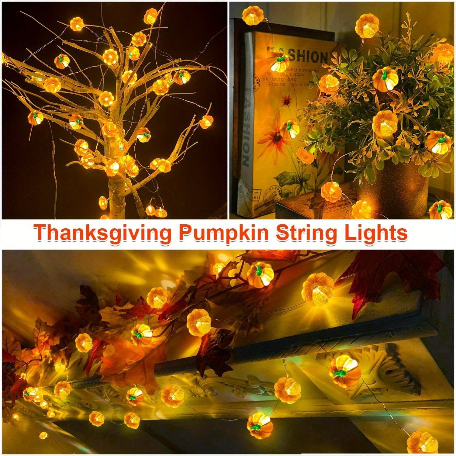 Quntis 3M 30-LED Pumpkin String Lights – 8-Mode Battery Operated Halloween Fairy Lights for Indoor/Outdoor Holiday & Party Decoration