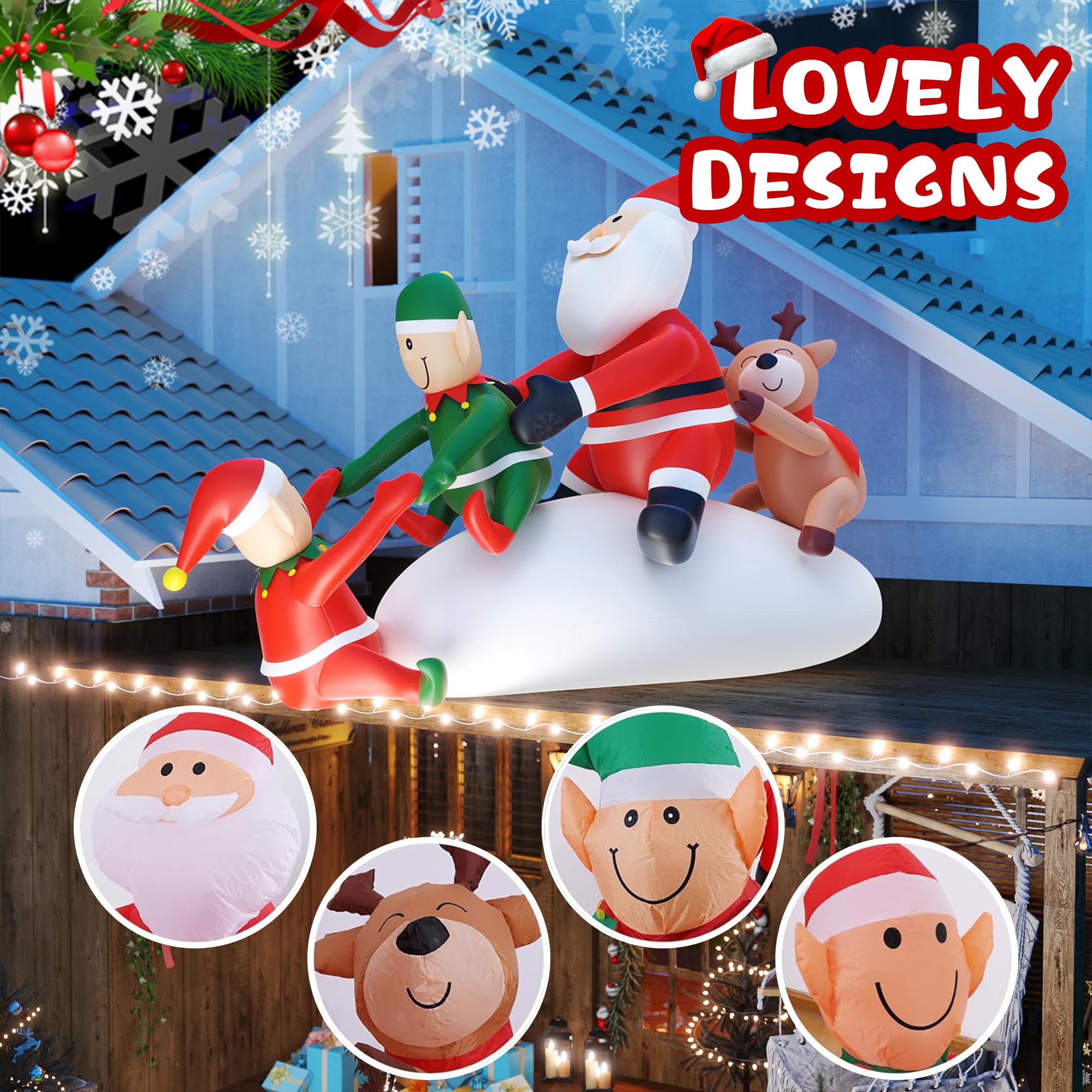 Quntis 9FT Inflatable Santa Claus & Elves with Reindeer – Outdoor Christmas Blow-Up Yard Decorations for Eaves & Windowsill