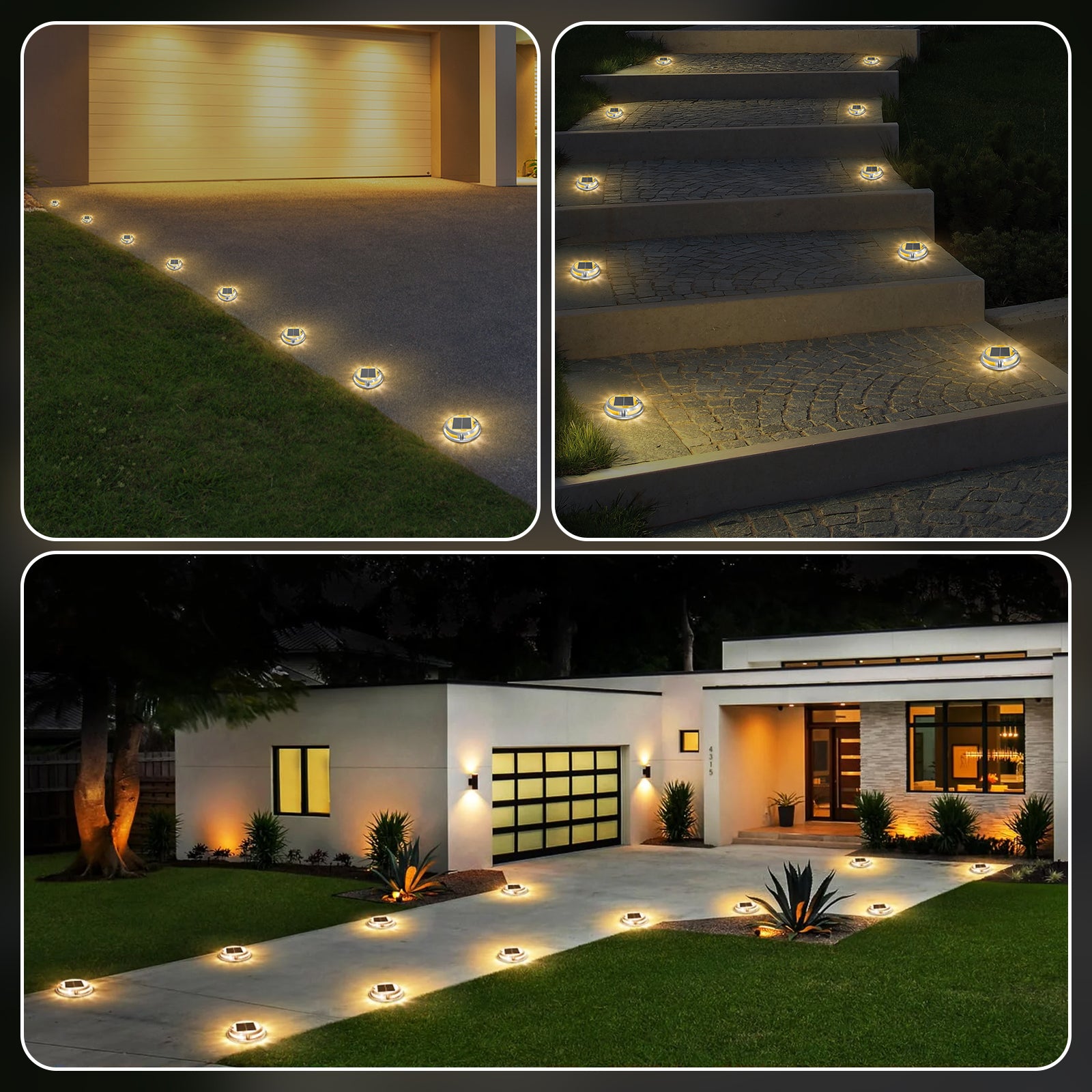 Quntis RGB Solar Deck Lights für Weihnachten, 11 Beleuchtungsmodi Solar Auffahrtslichter Außen wasserdicht IP68, Solar Stufenlichter für außen, Solar betriebene Decklichter für Treppen, Gehwege 4er Pack
