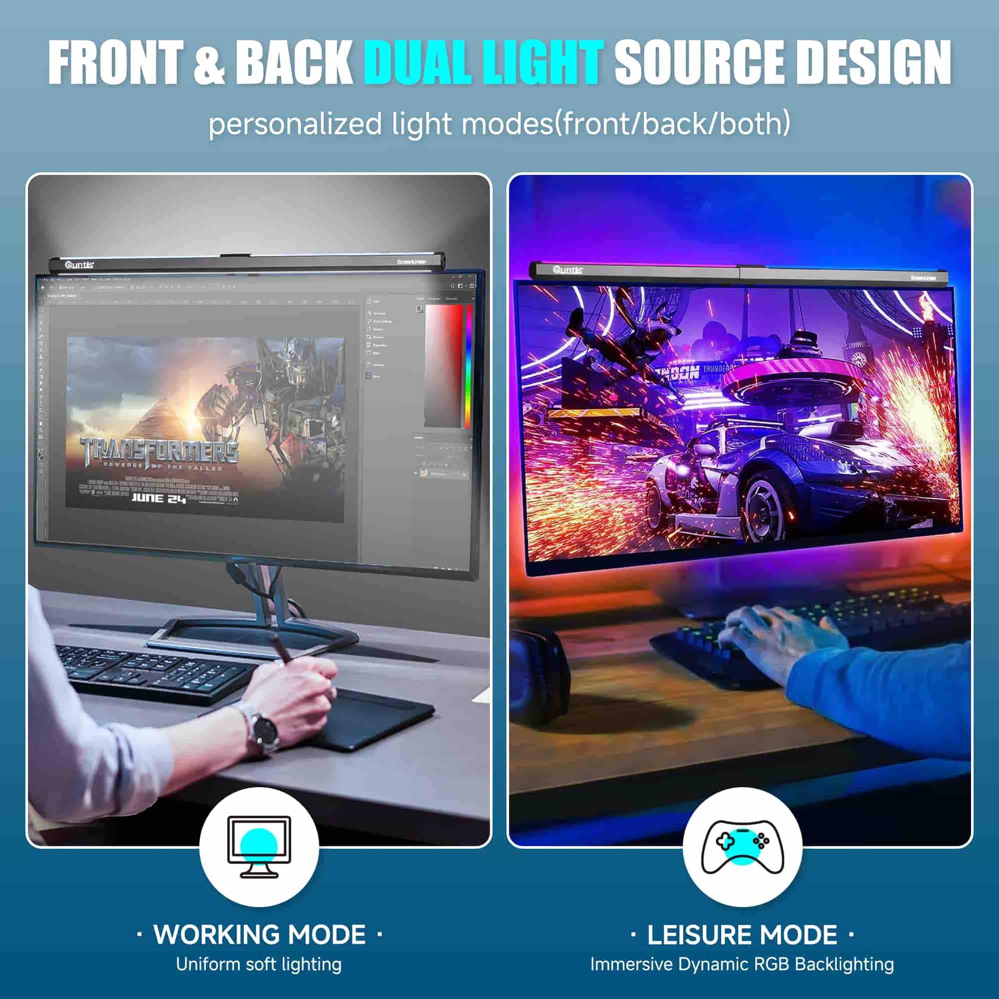 LED ScreenLinear Basic RGB,Eye-Care Dual Light Monitor Light Bar For Gaming (15.7Inch)