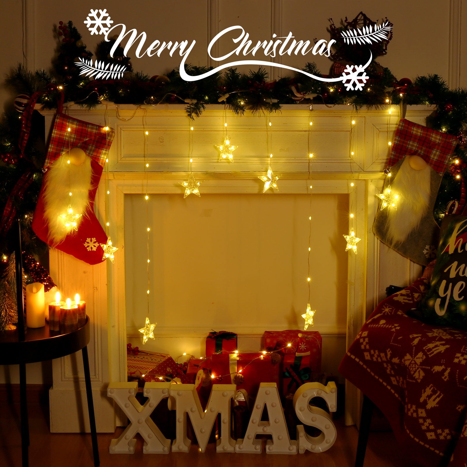 Quntis 9 স্টারস উষ্ণ সাদা ক্রিসমাস লাইট উইন্ডোজের জন্য – 8 লাইটিং মোড, 76 LEDs, ছুটির ও ক্রিসমাস সাজসজ্জার জন্য একটি জাদুকরী পরিবেশ তৈরি করুন