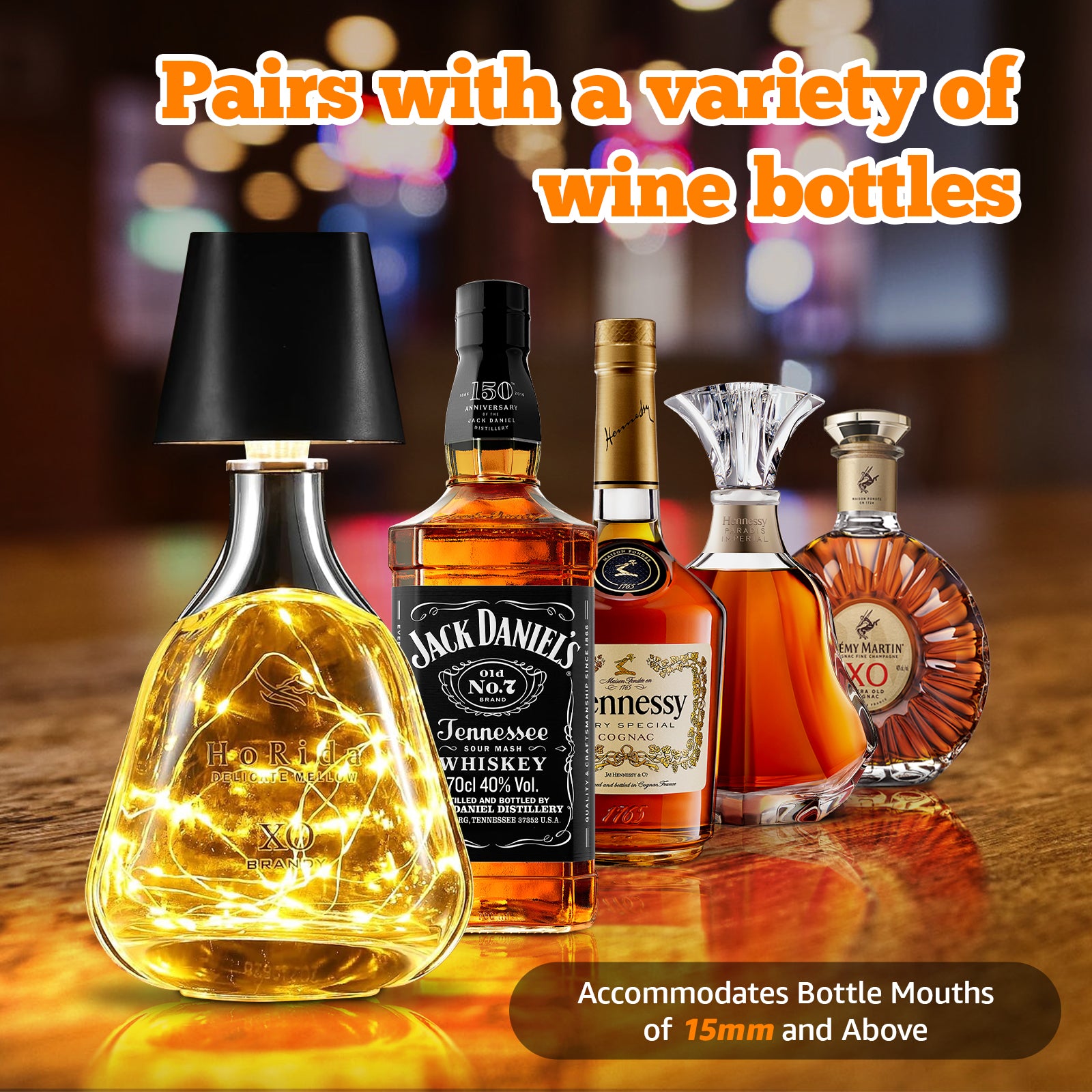Quntis Cordless Bottle Lamp, Rechargeable LED Wine Bottle Light, Touch Bottle Table Lamp with 2M 40 LED Copper Wire, 3 Color Temperatures Dimming Dining Bar Light for Bedrooms Restaurants Bars