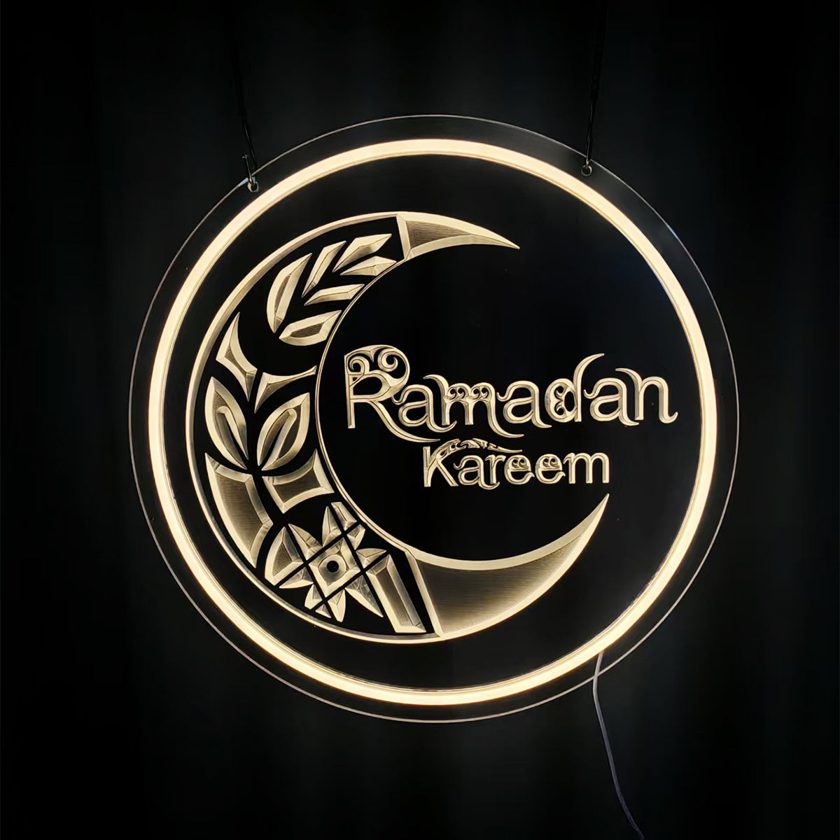 Elegant Luminous Ramadan Kareem Wall Decor, Modern Acrylic Crescent LED Light Sign