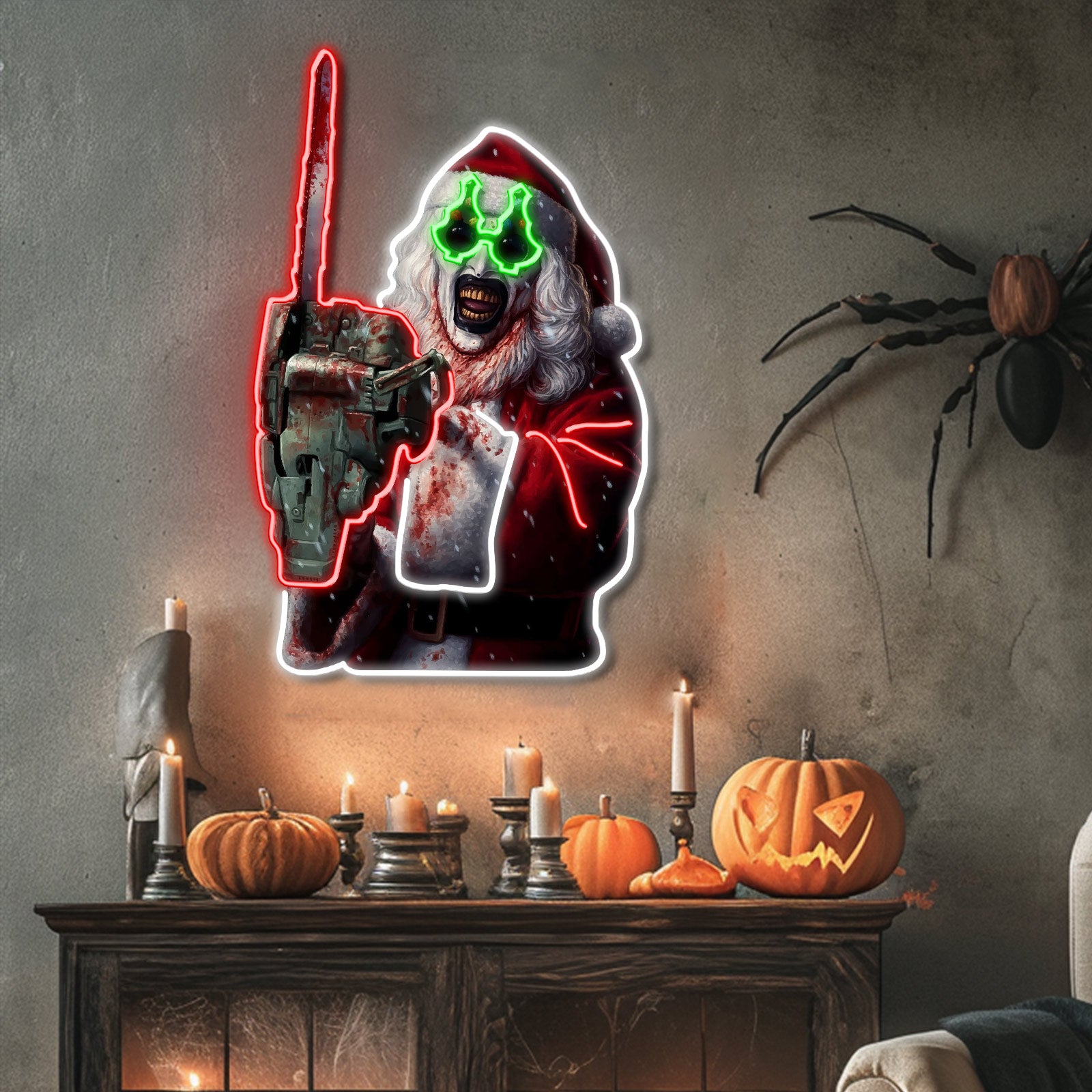 Terrifier 3 Neon Sign – Halloween Movie LED Wall Light, Art the Clown with Chainsaw, Spooky Horror Decor for Collectors & Halloween Decorations