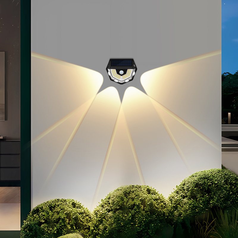 Solar Motion Sensor Wall Light Outdoor Waterproof Wall-Washing Lamp with Convex Lens for Garden Patio Pathway Decoration