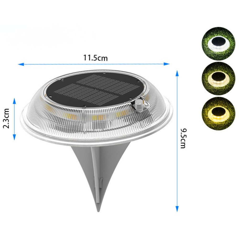3 Color Temperatures Solar Ground Lights Fully Transparent IP67 Waterproof Outdoor In-Ground Pathway Lights High Transmittance Step Lights for Garden Stairs Lawn Driveway, with Ground Spikes