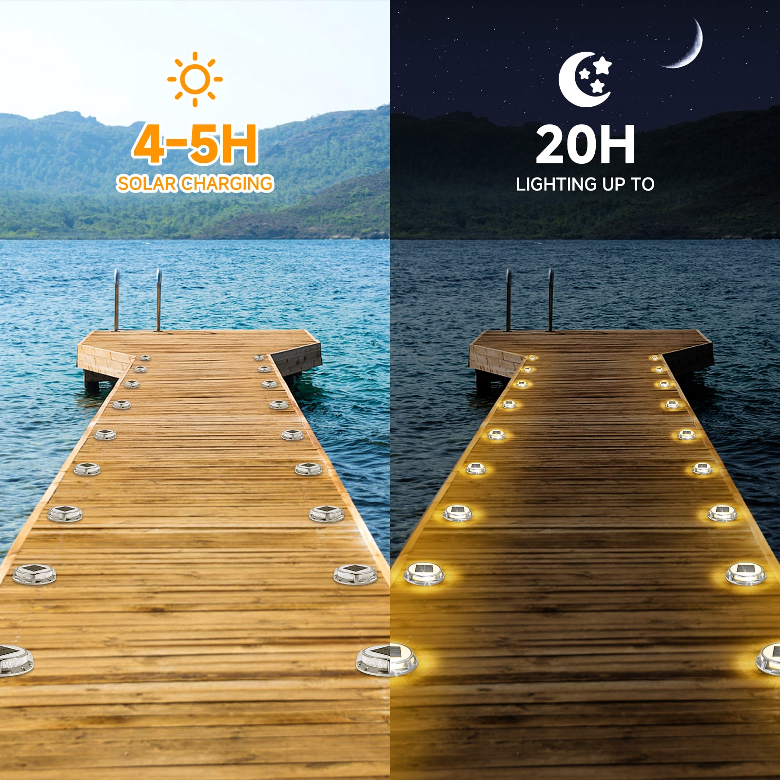 Solar Decklichter, 3 Farben in 1 Solarlichter für den Außenbereich, IP68 wasserdichte Solar-Docklichter mit Erdspießen, breiter Beleuchtungsbereich für Einfahrt, Garten, Treppe, Weg und Gehweg.