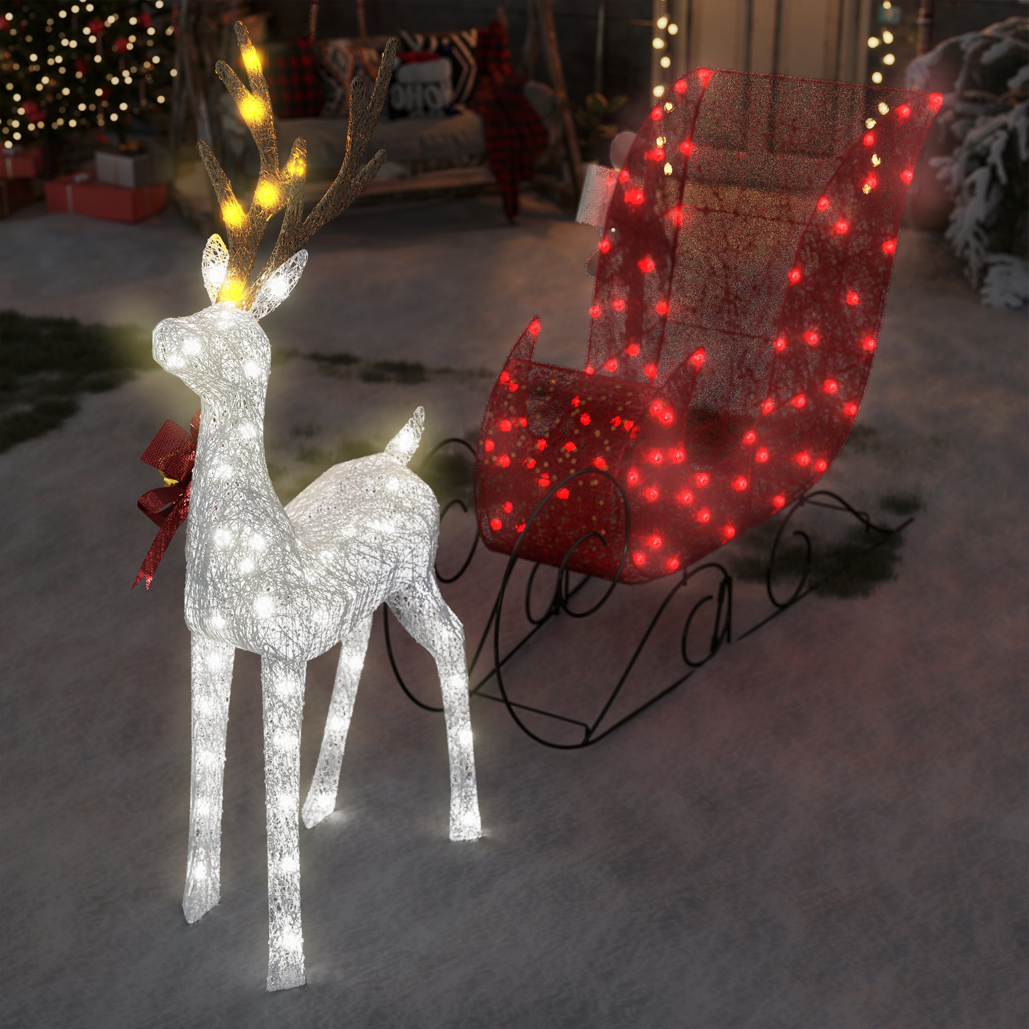 IP65 Waterproof LED Lighted Reindeer & Sleigh Set – Ultra-Bright 3D Outdoor Yard Decor for a Festive Christmas Wonderland