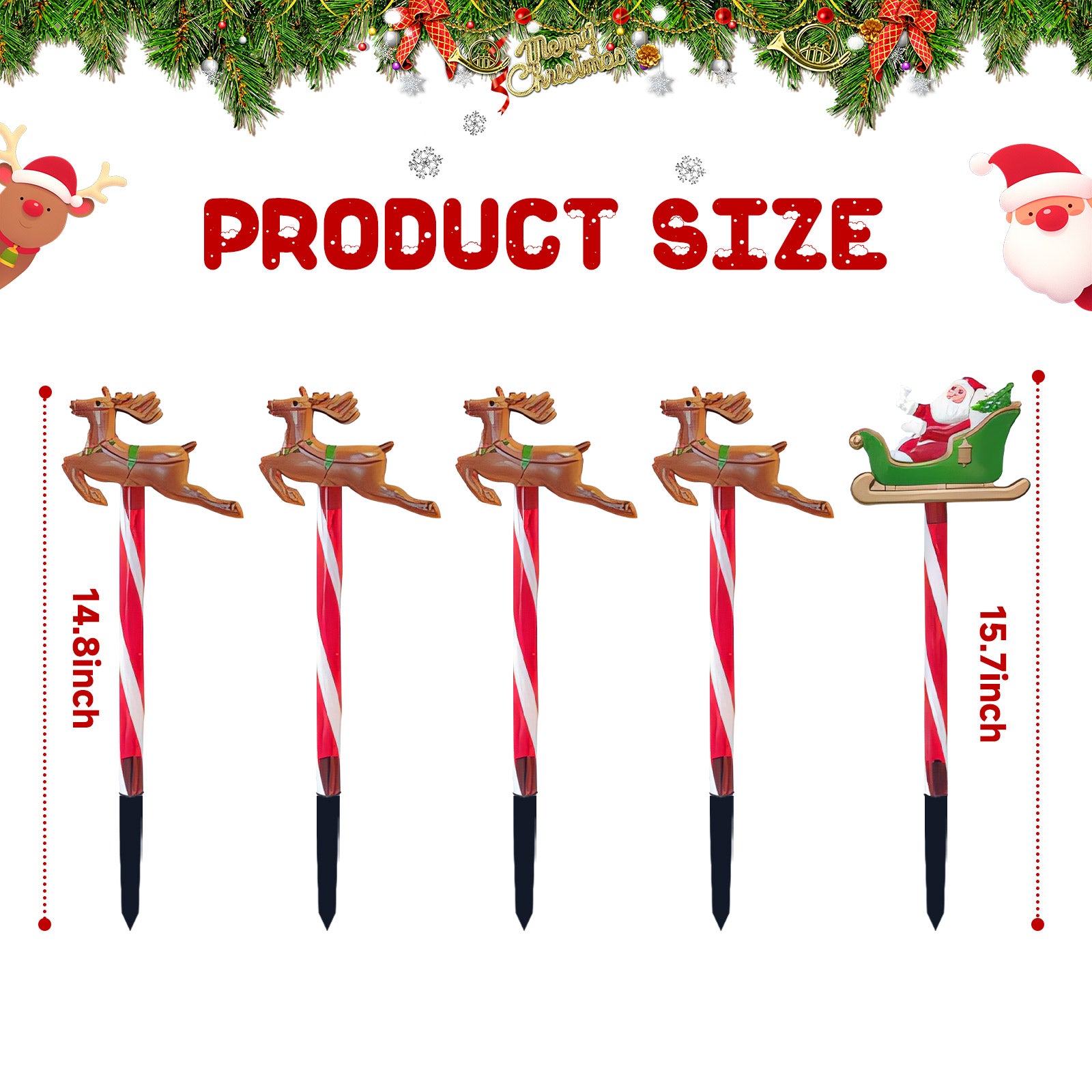Solar LED Christmas Reindeer & Santa Sleigh Outdoor Stake Lights – Festive Garden & Yard Decor, Holiday Patio & Lawn Lighting