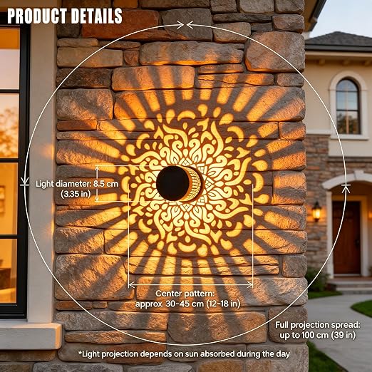 Mandala Solar Fence Lights – IP65 Waterproof Warm White Sunflower Wall Lamp for Outdoor Garden Landscape