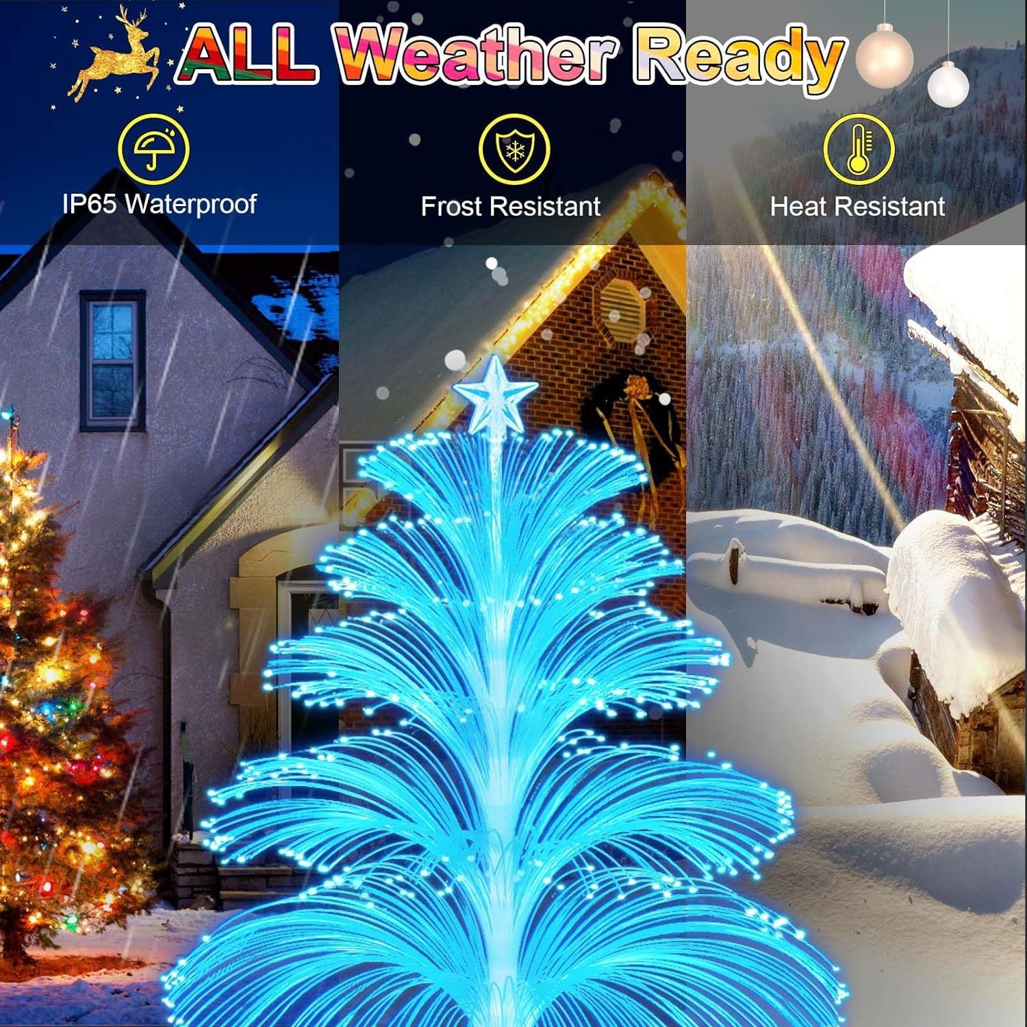 Quntis ソーラー 5層ファイバーオプティック噴水ライト ¨C 4パック 防水屋外クリスマスデコレーション、LED 5層ファイバー芝生ライト ホリデー雰囲気のために