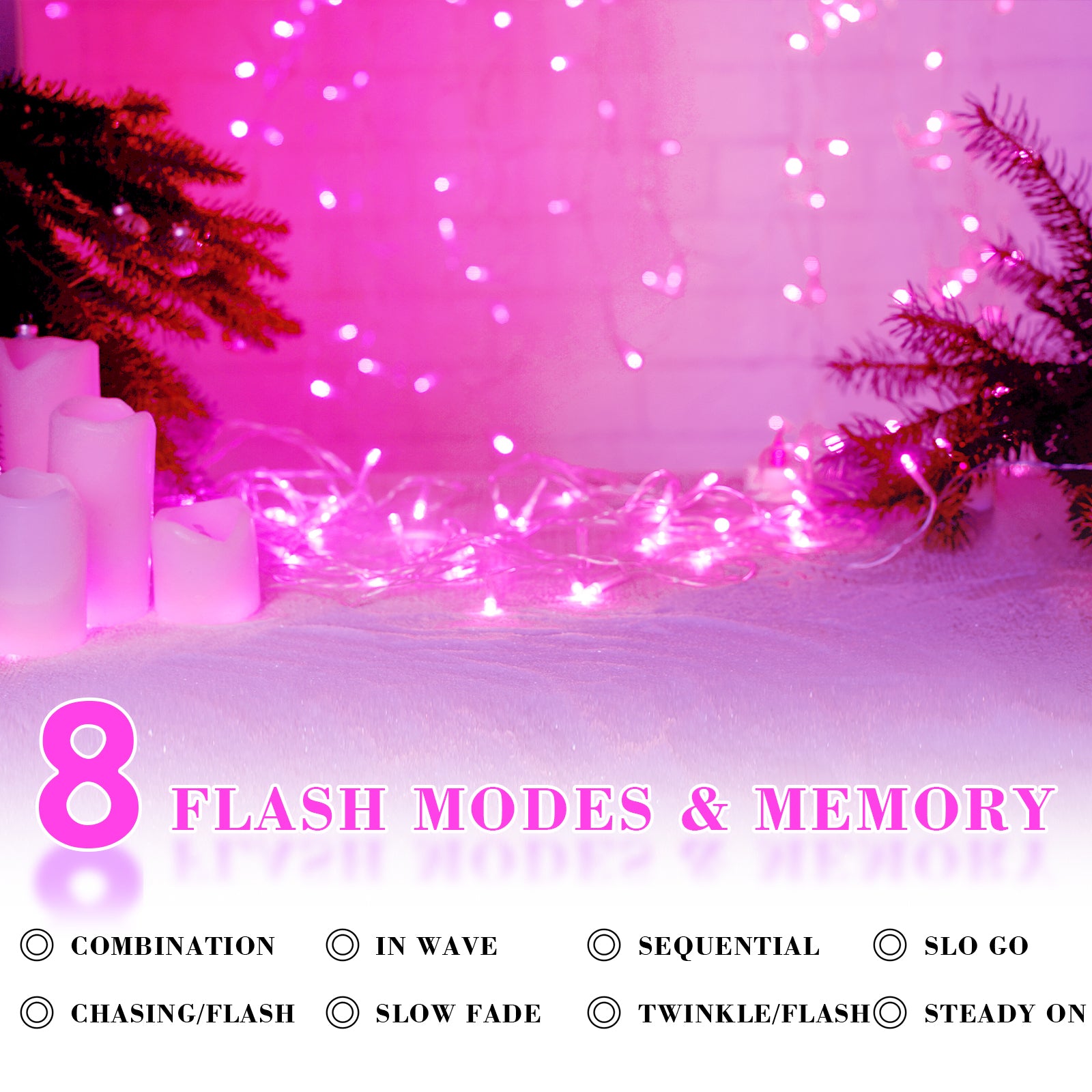 Quntis Pink&Cool White LED Christmas String Lights 40M 400LEDs 8 Mode IP44 Waterproof Fairy Lights Mains Powered for Home Garden Patio Chirstmas Tree Xmas Wedding Decoration