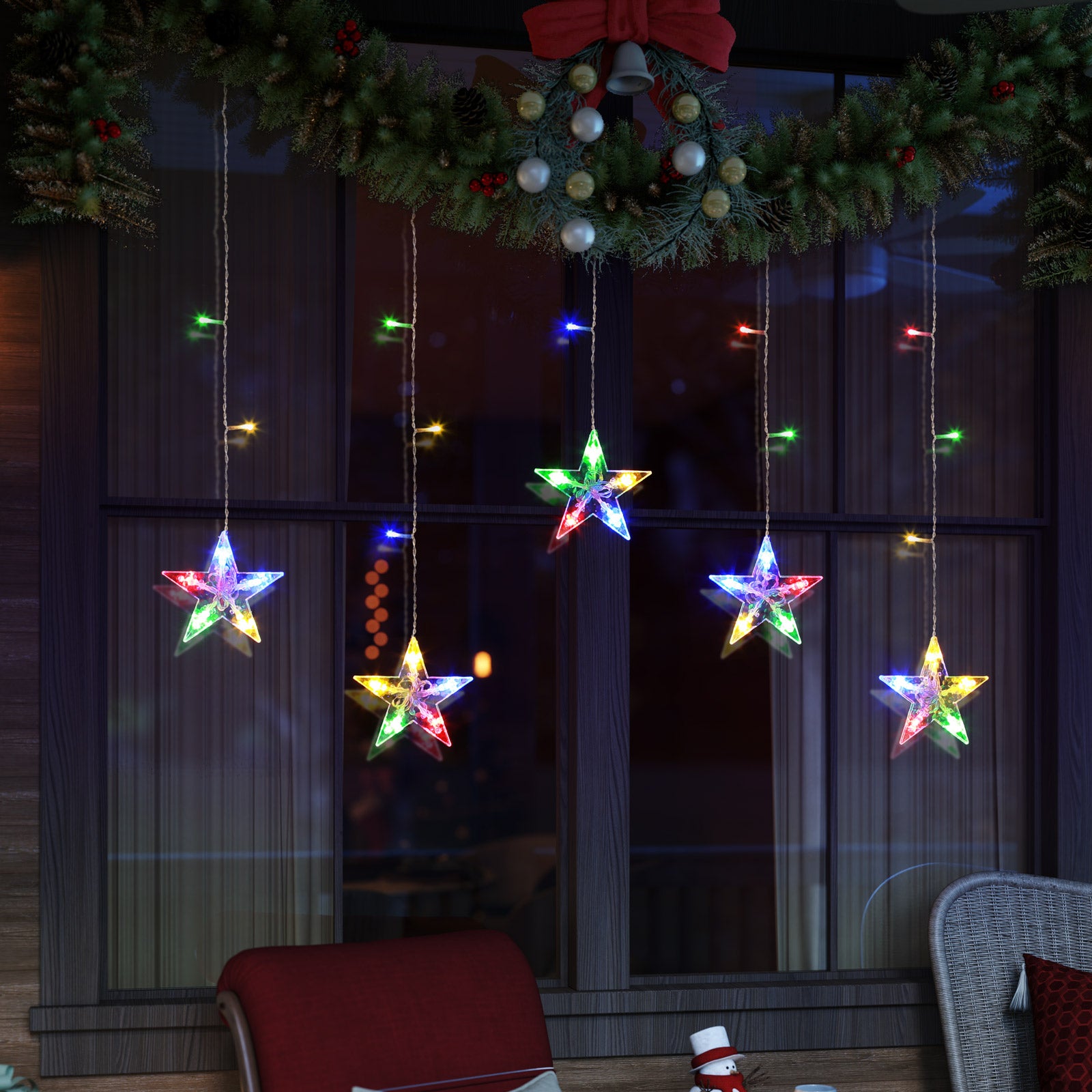 Quntis Luces de Cortina Estrelladas – 5 Estrellas Centelleantes, 36 LEDs, Funcionamiento a Batería con Temporizador y 8 Modos, Luces de Cuerda de Hadas para Decoración de Dormitorio, Ventana y Fiesta