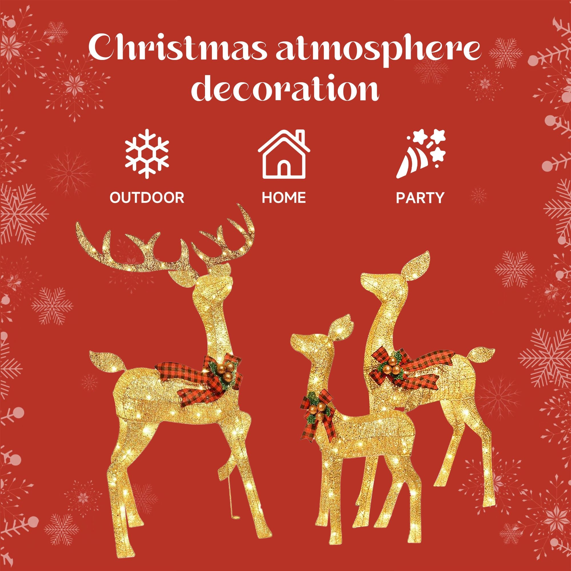 Lighted Christmas Reindeer Family Set – 3-Piece Outdoor Yard Decoration with 210 LED Lights, Stakes, and Extension Cord