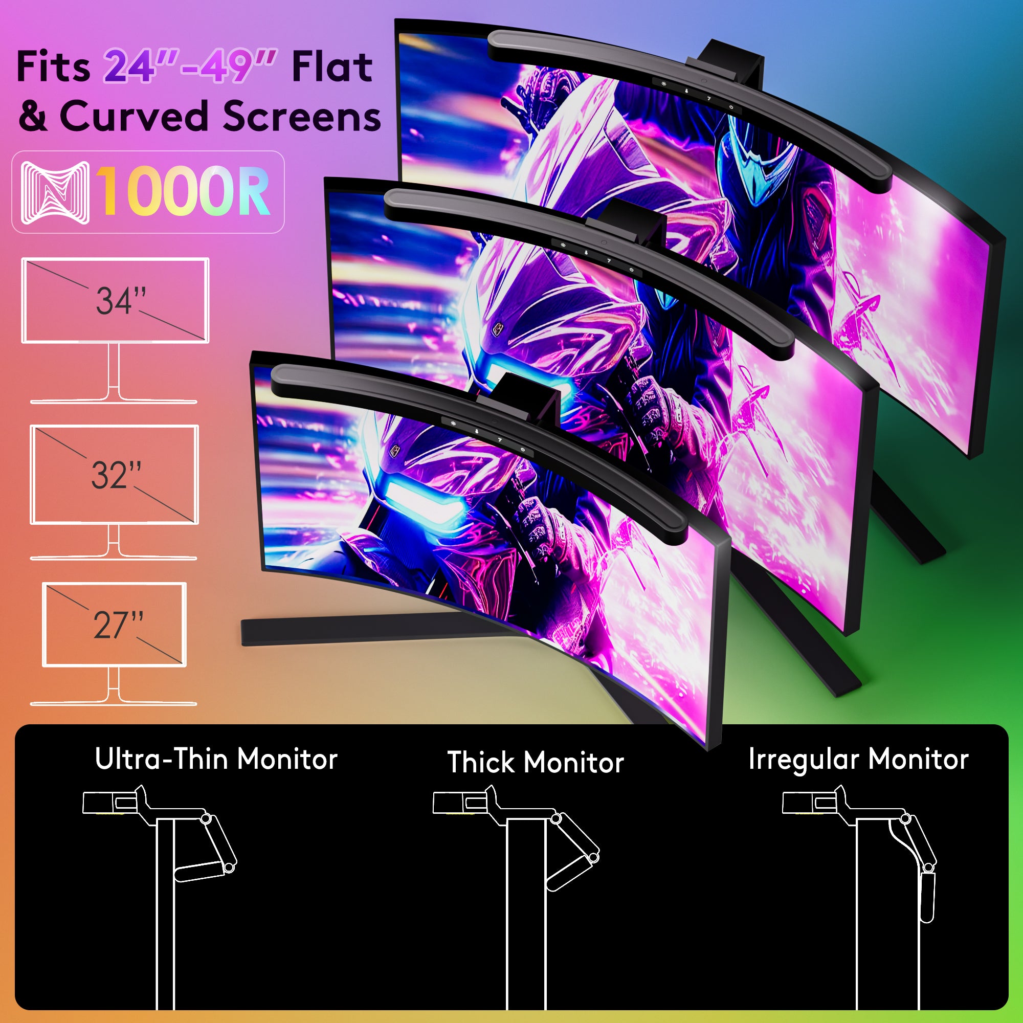 Quntis Curved Monitor Light Bar with Dual Control – Adjustable Brightness & Color Temperature, 11 RGB Modes, Designed for Curved Screens