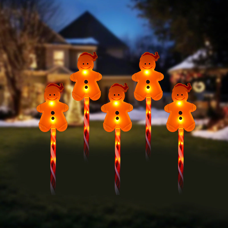 Quntis Solar Waterproof Gingerbread Man Christmas Lights – One-to-Five Set, 2-Pack Outdoor Stake Lights for Holiday Yard & Garden Decor, LED Festive Lighting