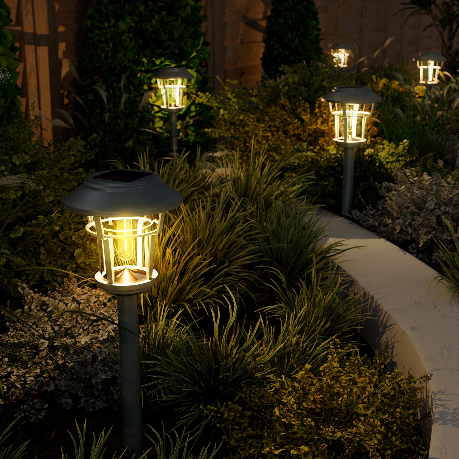 Outdoor Solar Stake Light – Warm White LED, IP65 Waterproof, Clear Glass & Aluminum Housing