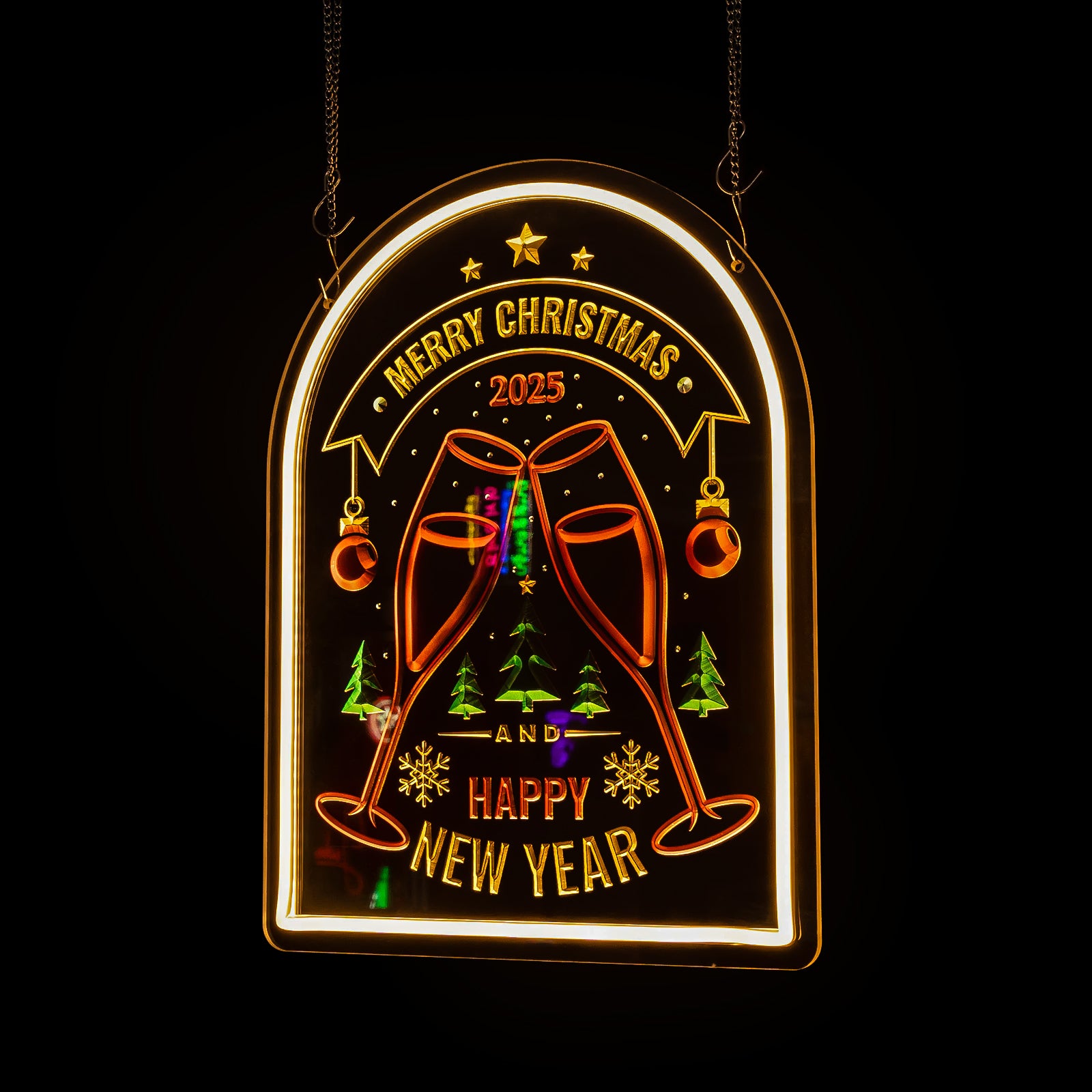 Engraved Neon "Merry Christmas" Toasting Glasses 3D LED Carved Sign, Festive Holiday Bar & Party Decor