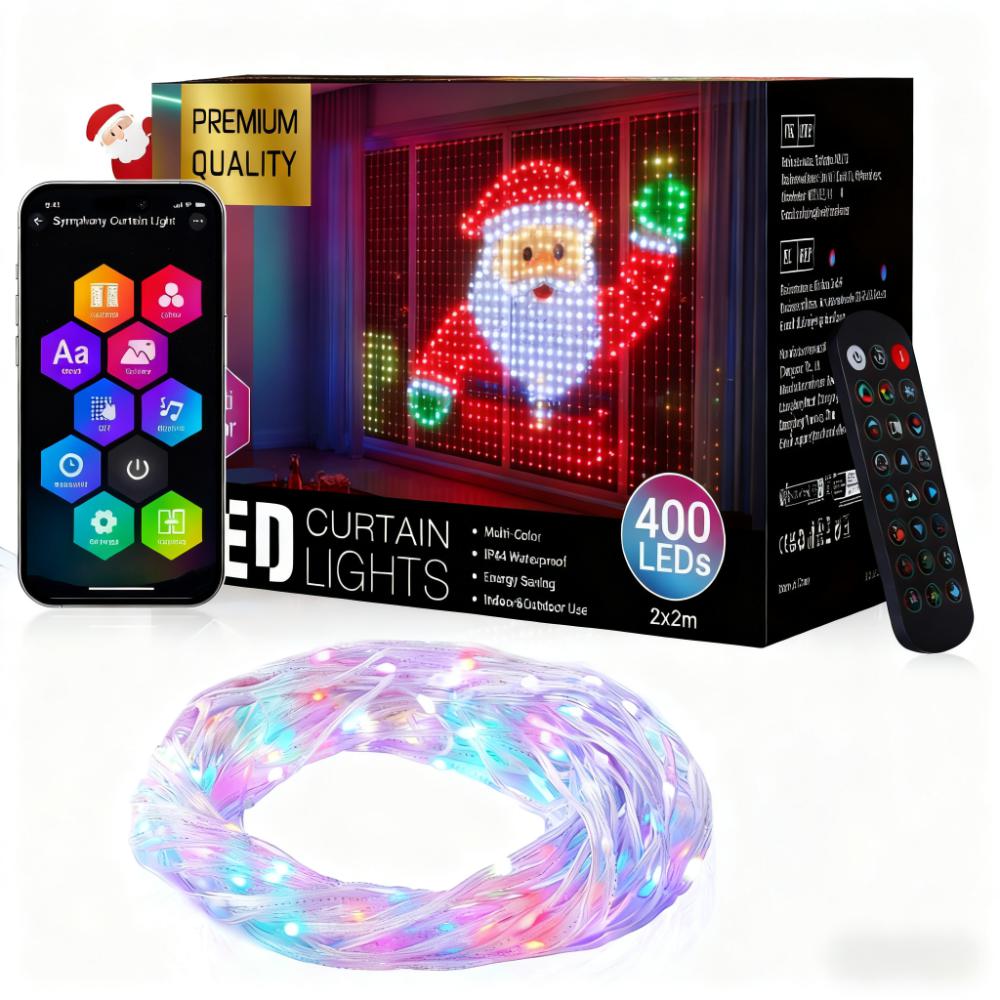 Quntis Smart RGB Curtain Fairy Lights, App/Remote Controlled with Music Sync, 3x3M 400 LED Tinsel Lights, Waterproof for Bedroom, Party & Holiday Decor.