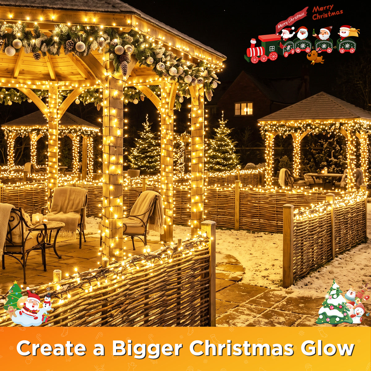 Quntis 20m(65.6ft) 1000 LED Guirlande lumineuse de Noël à bulles, blanc chaud, câble noir
