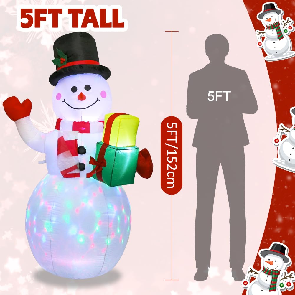 Quntis 5ft Christmas Inflatables Blow Up Yard Decorations, Upgrade Snowman Xmas Inflatable with Rotating LED Lights for Indoor Outdoor Yard Garden Christmas Decorations