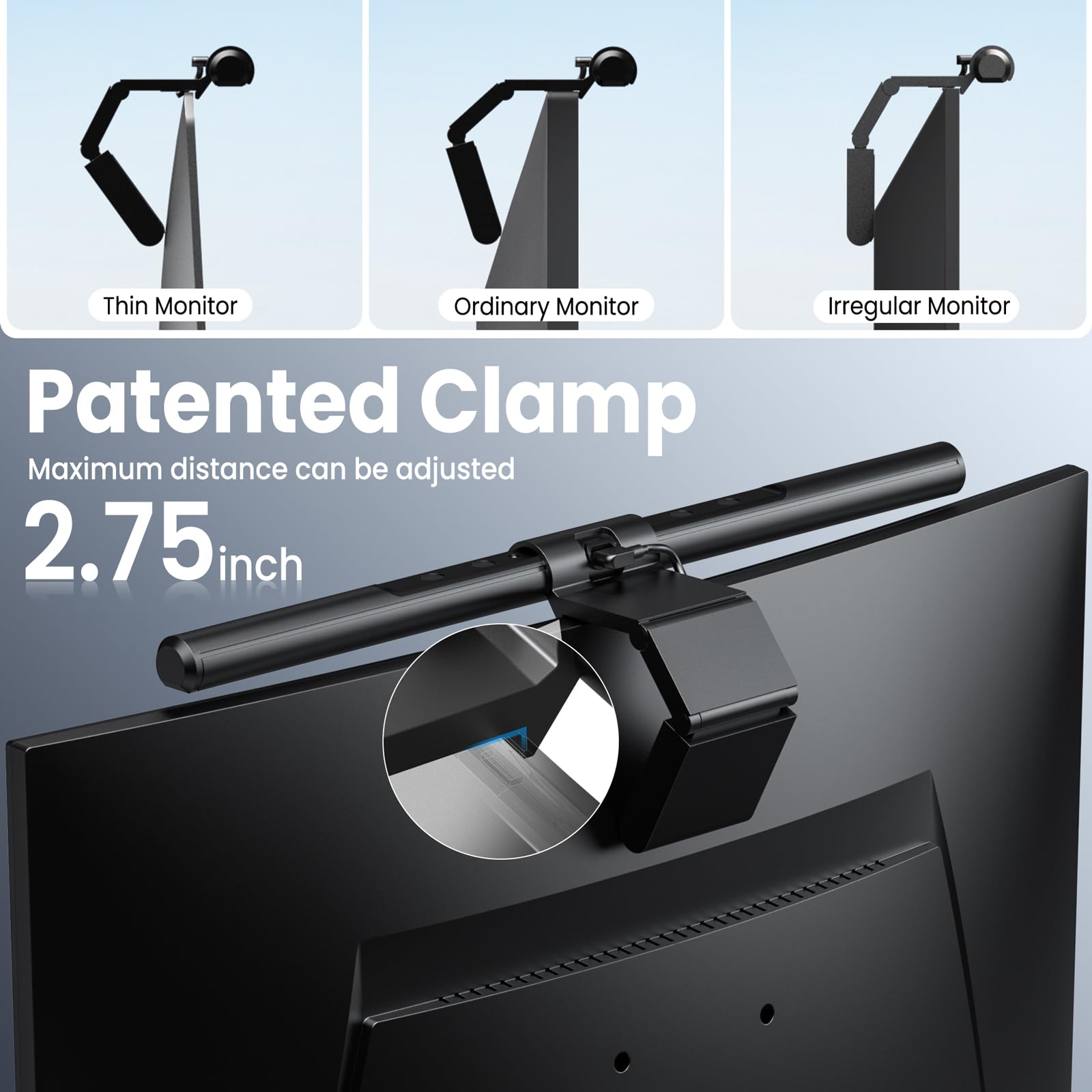 Quntis Computer Monitor Lamp, Screen Monitor Light Bar for Eye Caring, USB Reading LED Task Lamp with Auto-Dimming, Dimmable Light Bar, Touch Control, No Glare Space Saving Home Office Desk Lamps