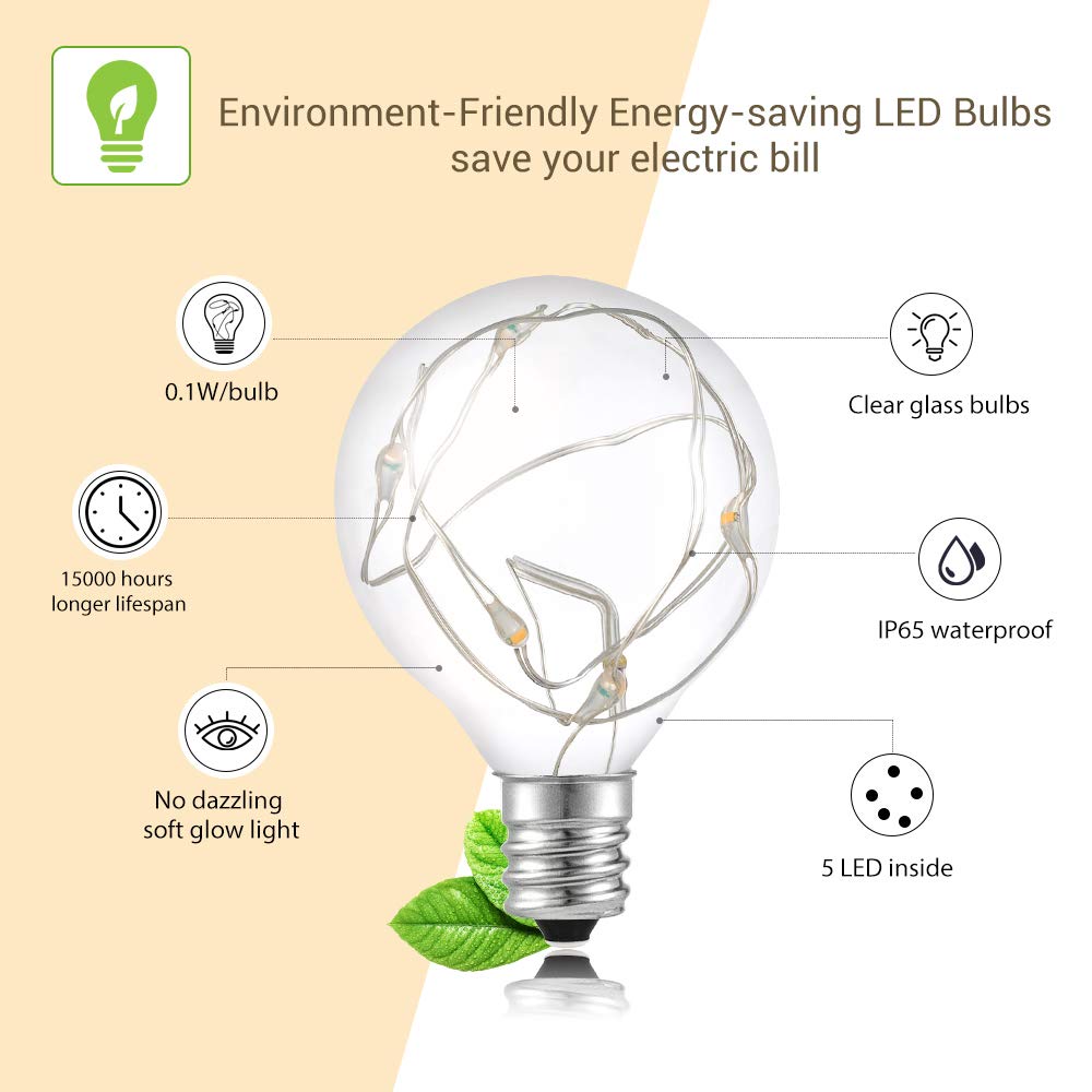 Quntis G40 Colored LED Outdoor String Lights, 38.5Ft IP65 Waterproof, 30+3 0.1w per Bulbs Energy Saving, Multi Color Outside Decorative Lighting Hanging for Patio Porch Garden Bistro Party Wedding