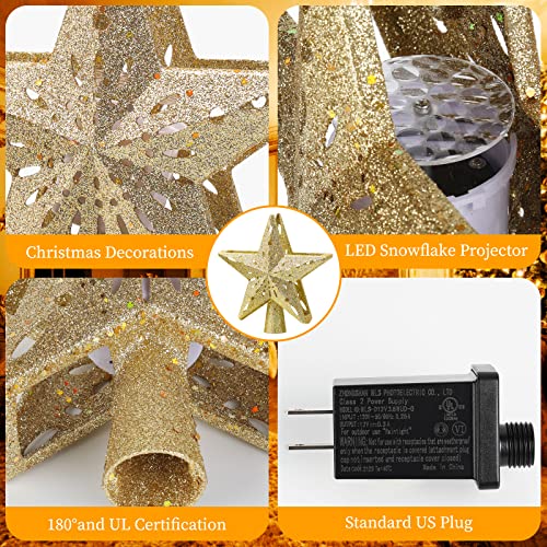 Gold Star 3D Tree Topper Lighted with LED Rotating Snowflake Tree Topper Light - quntis-service