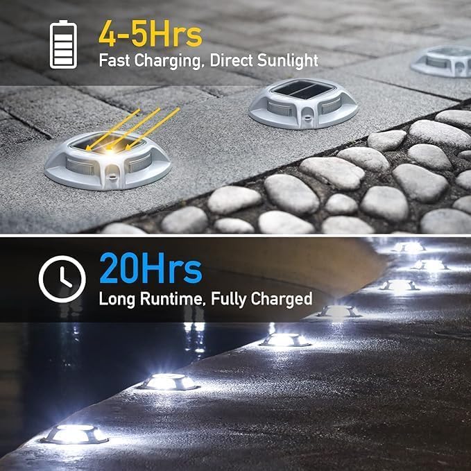 Quntis Solar Deck Lights, IP68 Waterproof Outdoor Ground Lights, 2 Colors Warm White and Cool White, Pressure Resistant Solar Powered Lights for Driveway, Step and Pathway