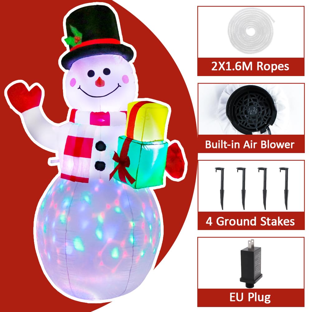 Quntis 5ft Christmas Inflatables Blow Up Yard Decorations, Upgrade Snowman Xmas Inflatable with Rotating LED Lights for Indoor Outdoor Yard Garden Christmas Decorations