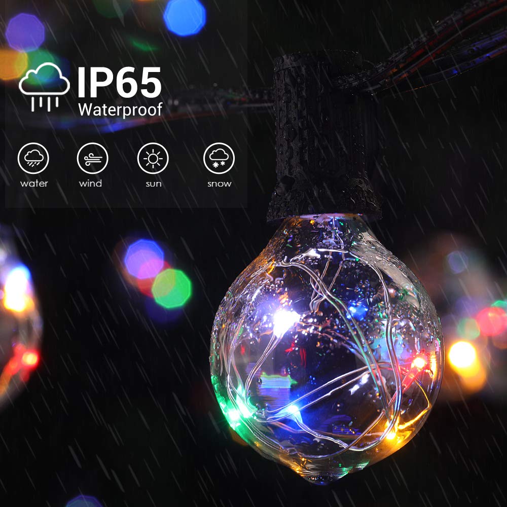 Quntis G40 Colored LED Outdoor String Lights, 38.5Ft IP65 Waterproof, 30+3 0.1w per Bulbs Energy Saving, Multi Color Outside Decorative Lighting Hanging for Patio Porch Garden Bistro Party Wedding