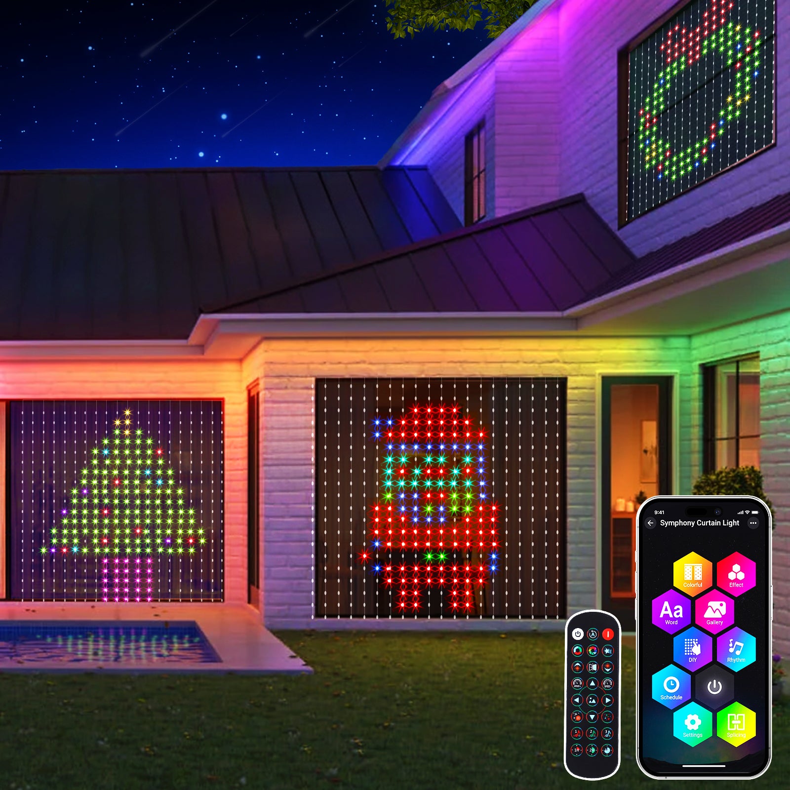 Quntis Smart RGB Curtain Fairy Lights 3x3m, Transparent Wire LED String Lights with Remote Control & Music Sync, Christmas Window Decorations
