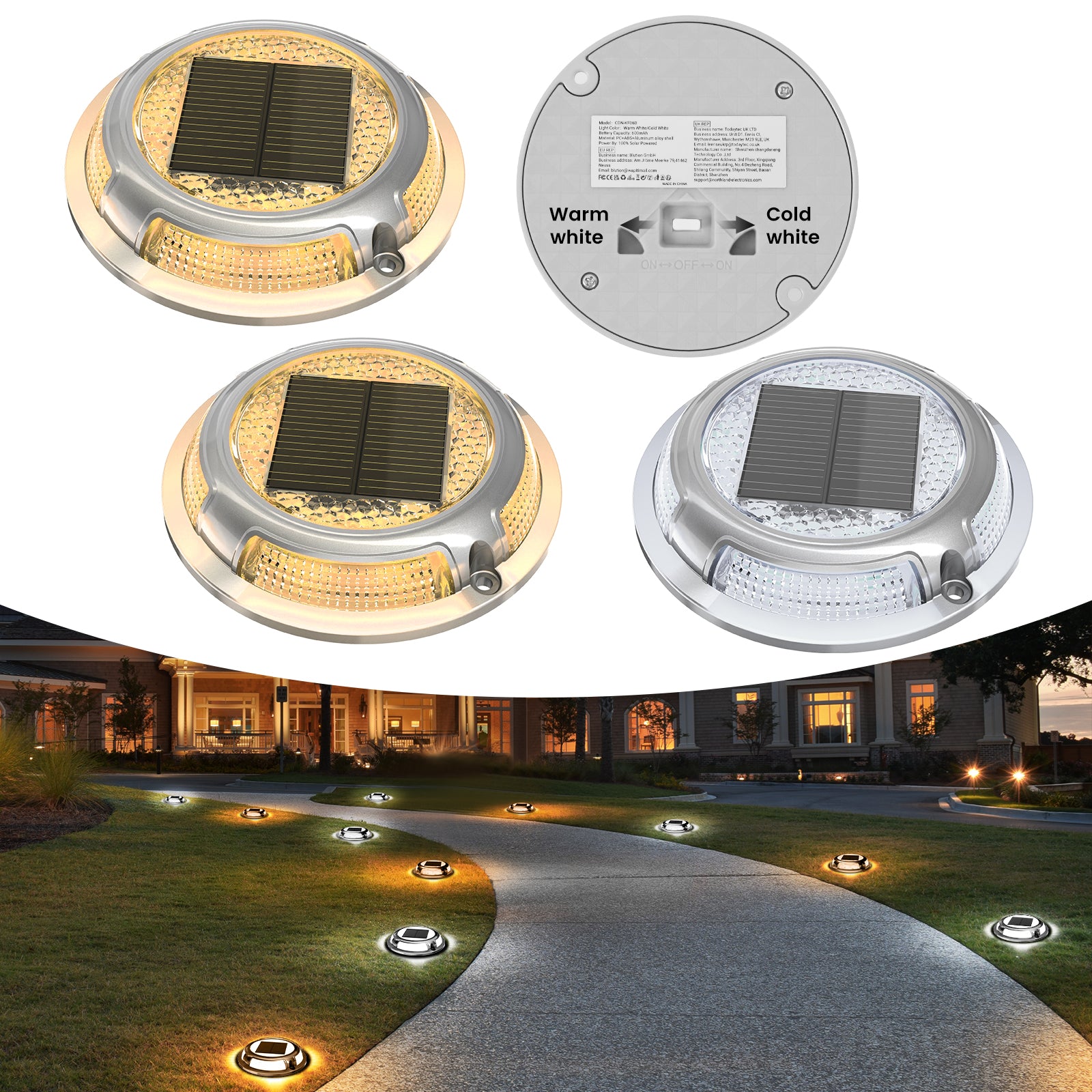 Quntis Solar Deck Lights, IP68 Waterproof Outdoor Ground Lights, Heavy Duty Solar Powered Lighting for Deck and Pathway