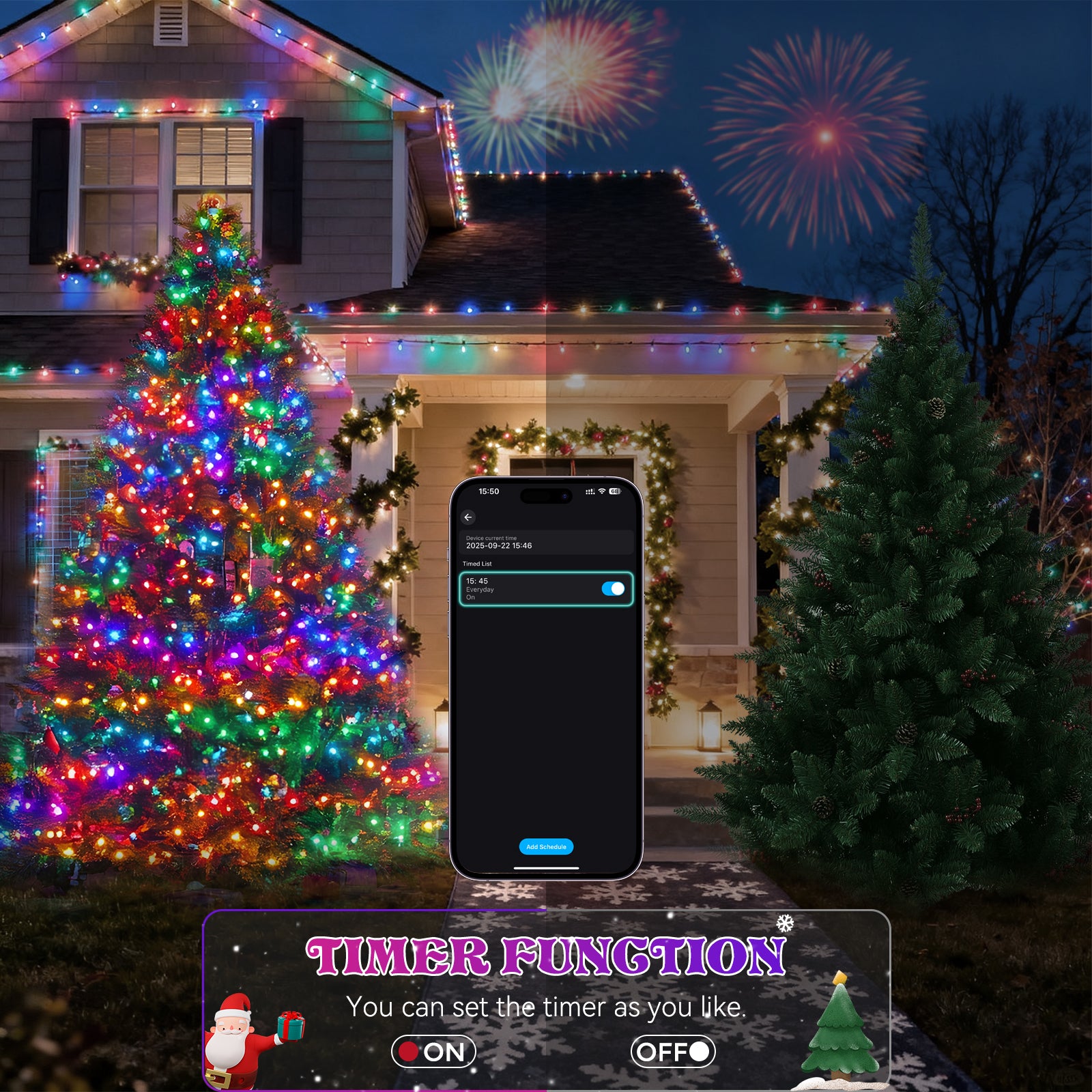 10×2m 400-LED Dark Green Wire Colorful Circular Smart Christmas Tree Lights – IP44 Waterproof, Music-Sync Mode, App & Remote Control