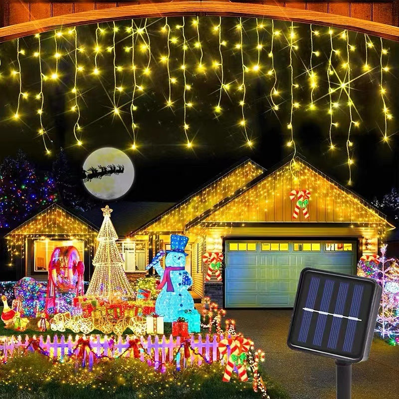 Quntis 19.7フィート 150 LED ソーラーカーテンライト – アウトドアホリデー&クリスマスデコレーション用のきらめくフェアリーライト