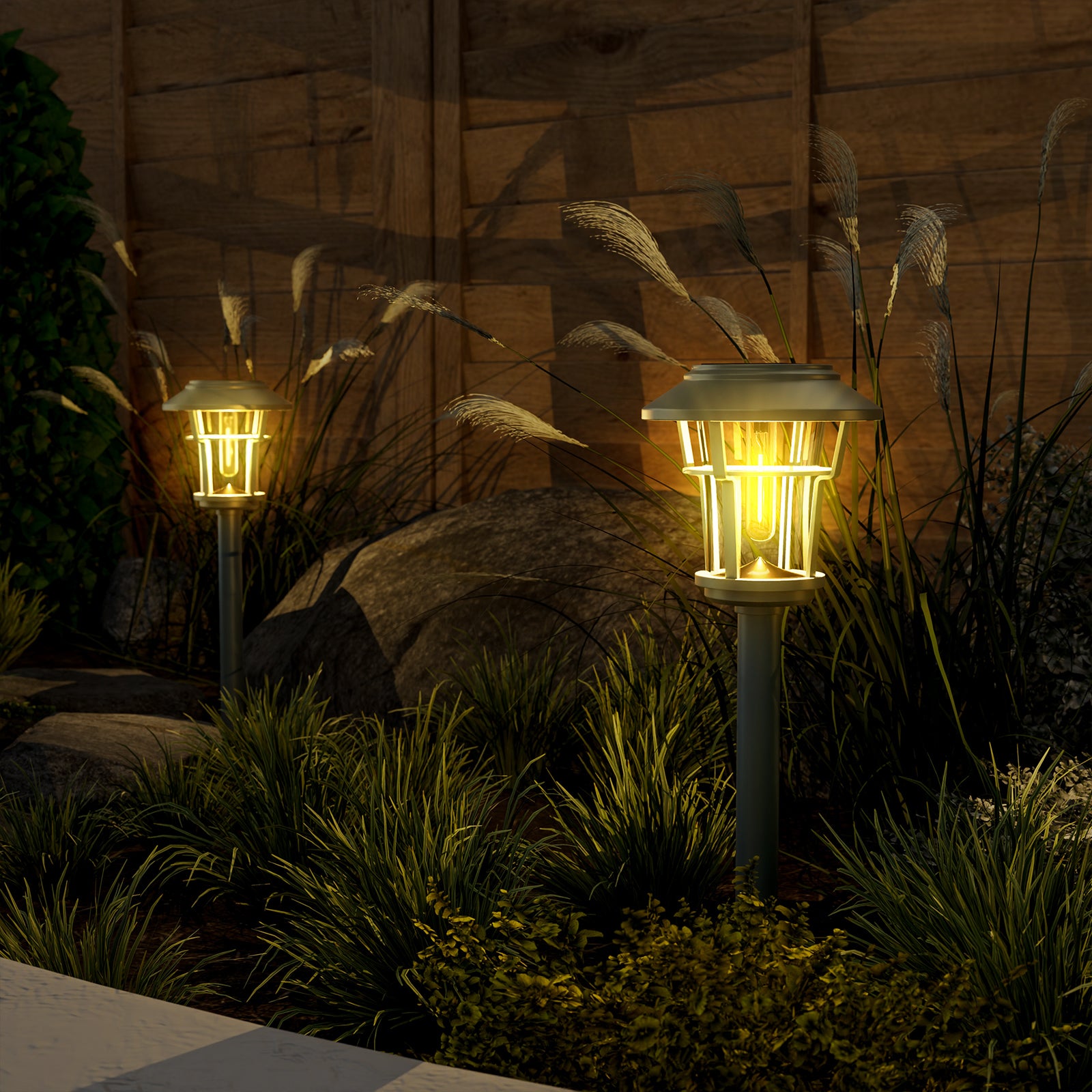 Outdoor Solar Stake Light – Warm White LED, IP65 Waterproof, Clear Glass & Aluminum Housing