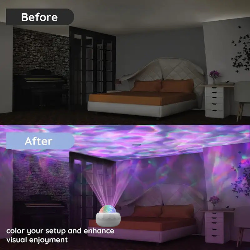 Northern Lights Aurora Projector Lamp – RGB Water Ripple Galaxy Night Light, USB Decorative Ambient Light for Bedroom & Parties