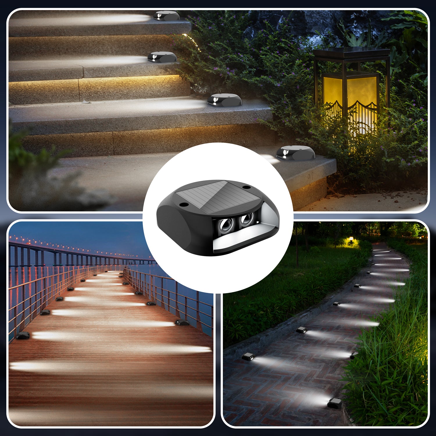 Quntis Solar Deck Lights, IP65 Waterproof Solar Pathway Lights, Dusk to Dawn Solar Lights Outdoor, High Visibility Solar Step Lights for Dock Driveway Garden Walkway Stair Yard