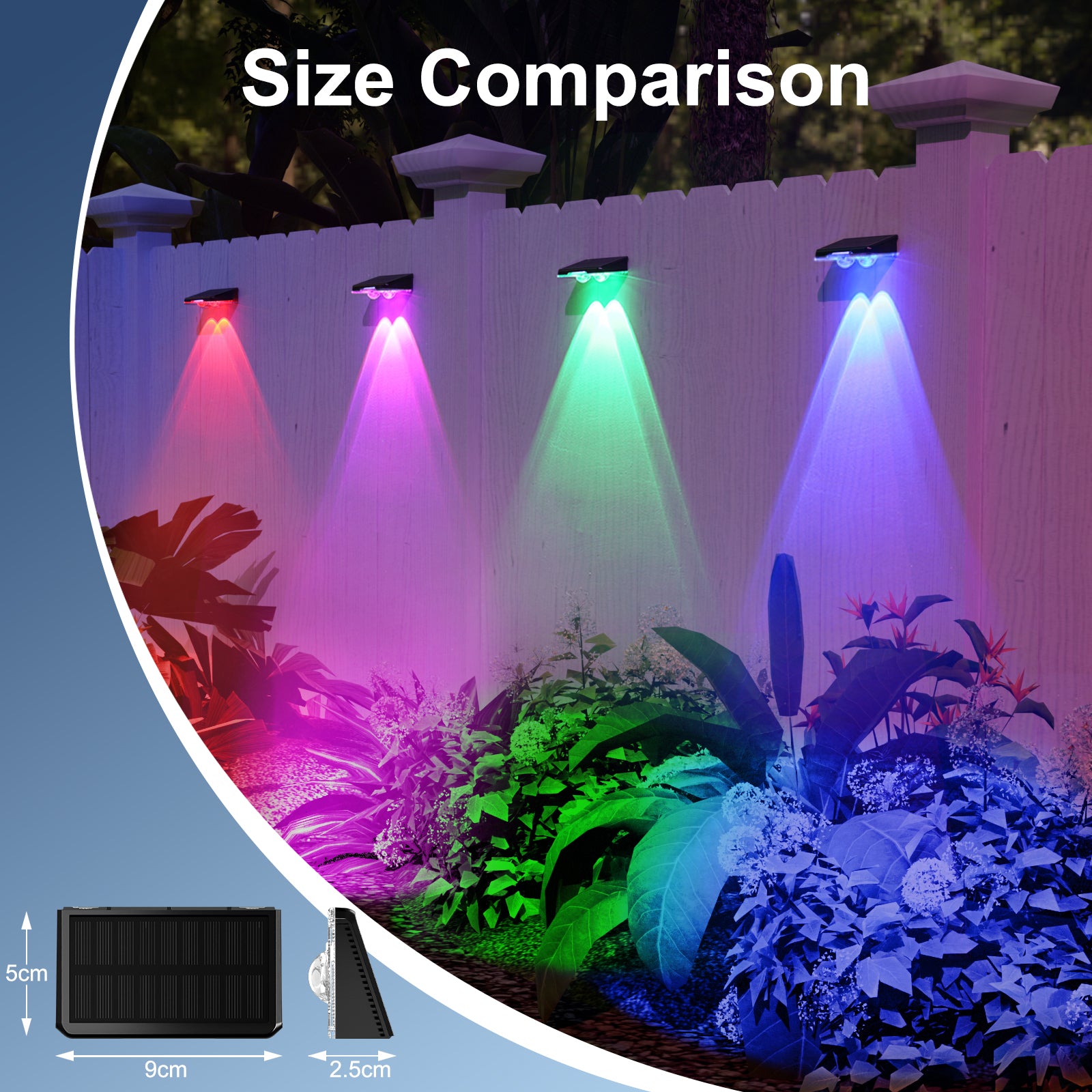 Quntis Outdoor Solar Wall Lights, 8 Pack Solar Fence Lights Warm White & 11 RGB Modes IP64 Waterproof Wireless Stick On Wall Lamps for Outside Garden Front Door Deck Stair Yard Railing Patio Decor