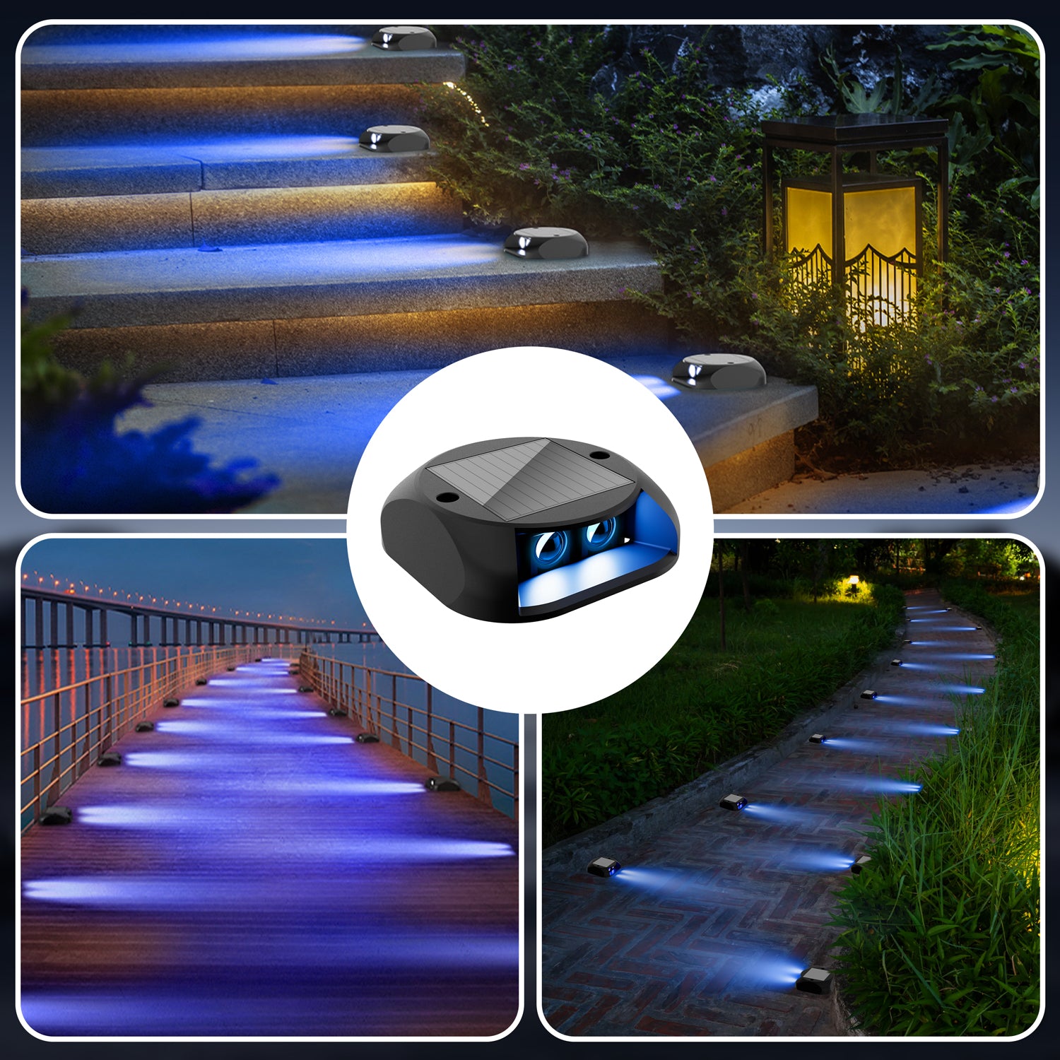 Quntis Solar Deck Lights, IP65 Waterproof Solar Pathway Lights, Dusk to Dawn Solar Lights Outdoor, High Visibility Solar Step Lights for Dock Driveway Garden Walkway Stair Yard