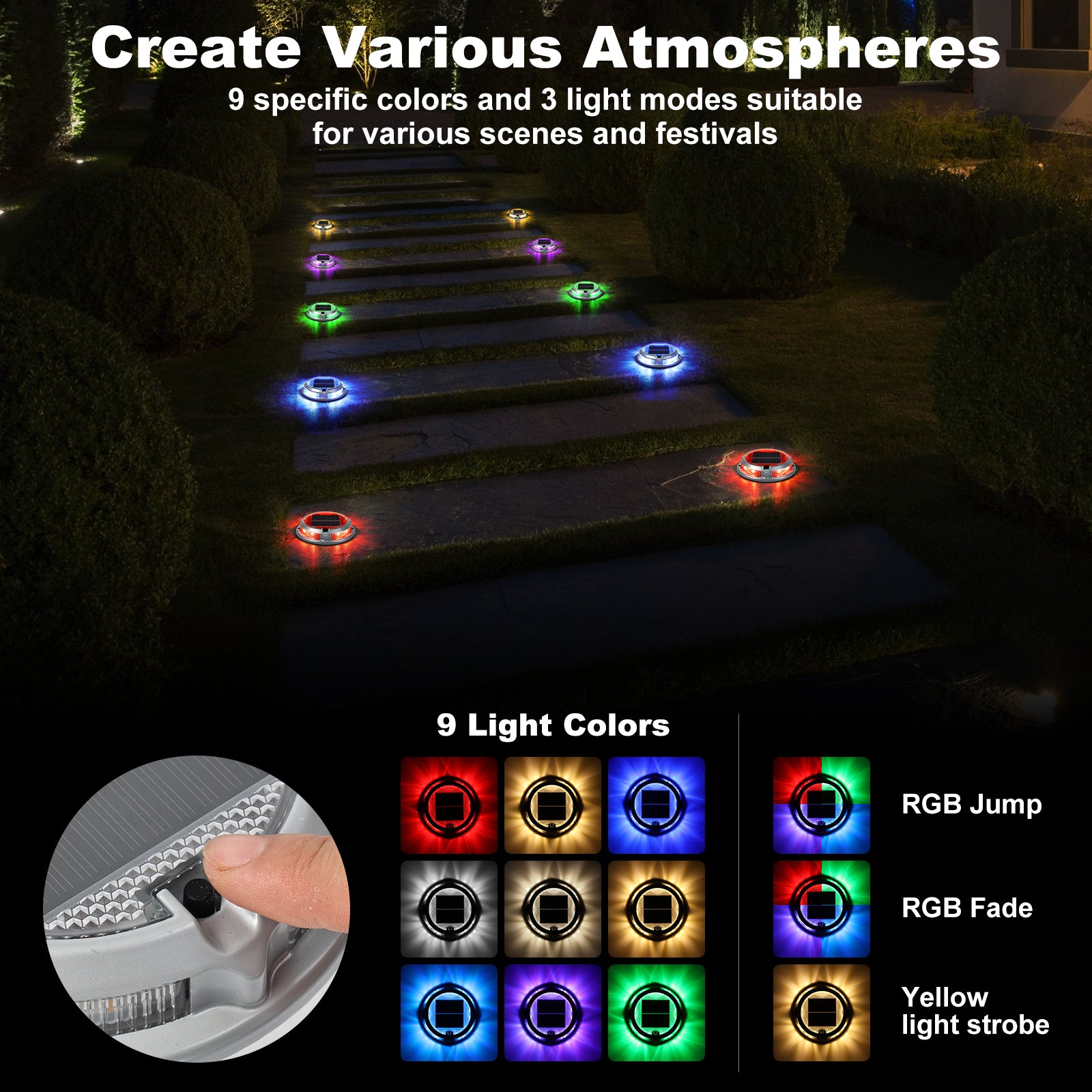 Solar Deck Lights – RGB wasserdichte IP68 Außen-LED-Lichter für Wege & Garten
