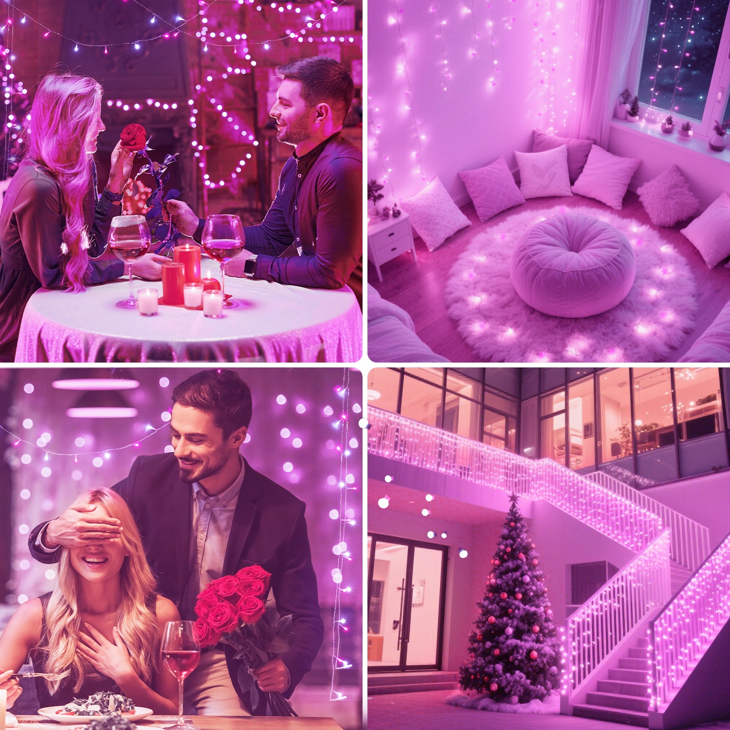 Quntis Pink&Cool White LED Christmas String Lights 40M 400LEDs 8 Mode IP44 Waterproof Fairy Lights Mains Powered for Home Garden Patio Chirstmas Tree Xmas Wedding Decoration